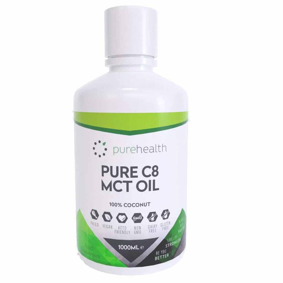 100% Aceite de coco C8 MCT | Pureza de 99% | Ácido Caprílico Puro C8 | NON_GMO | 1000ML | Paleo | Cetogénica | Vegana | Sin gluten | Sin BPA (1000ml Coco C8)