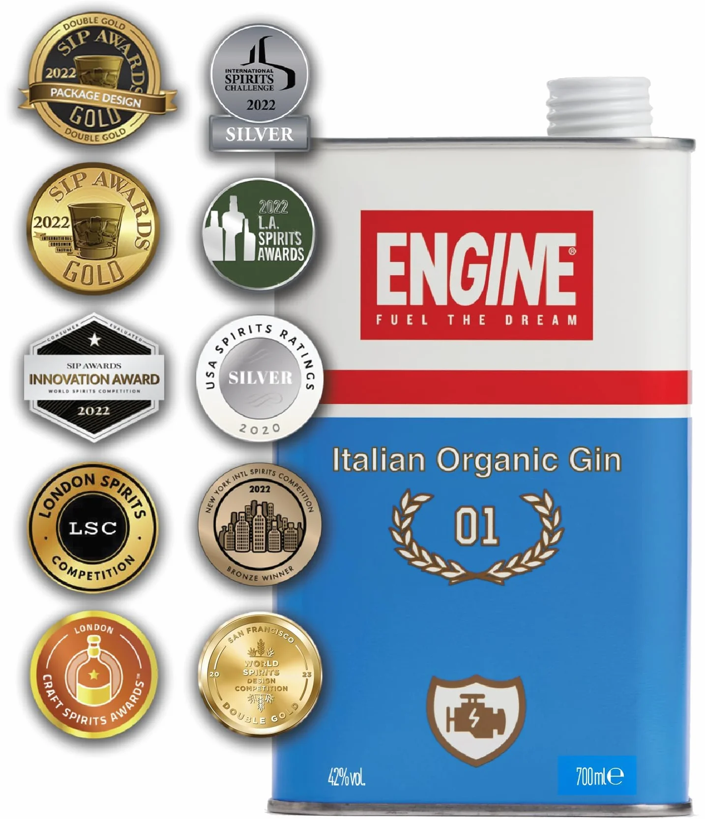 Engine Italian Organic Gin | 100% Ecológica | 700 ml | 42% Vol.