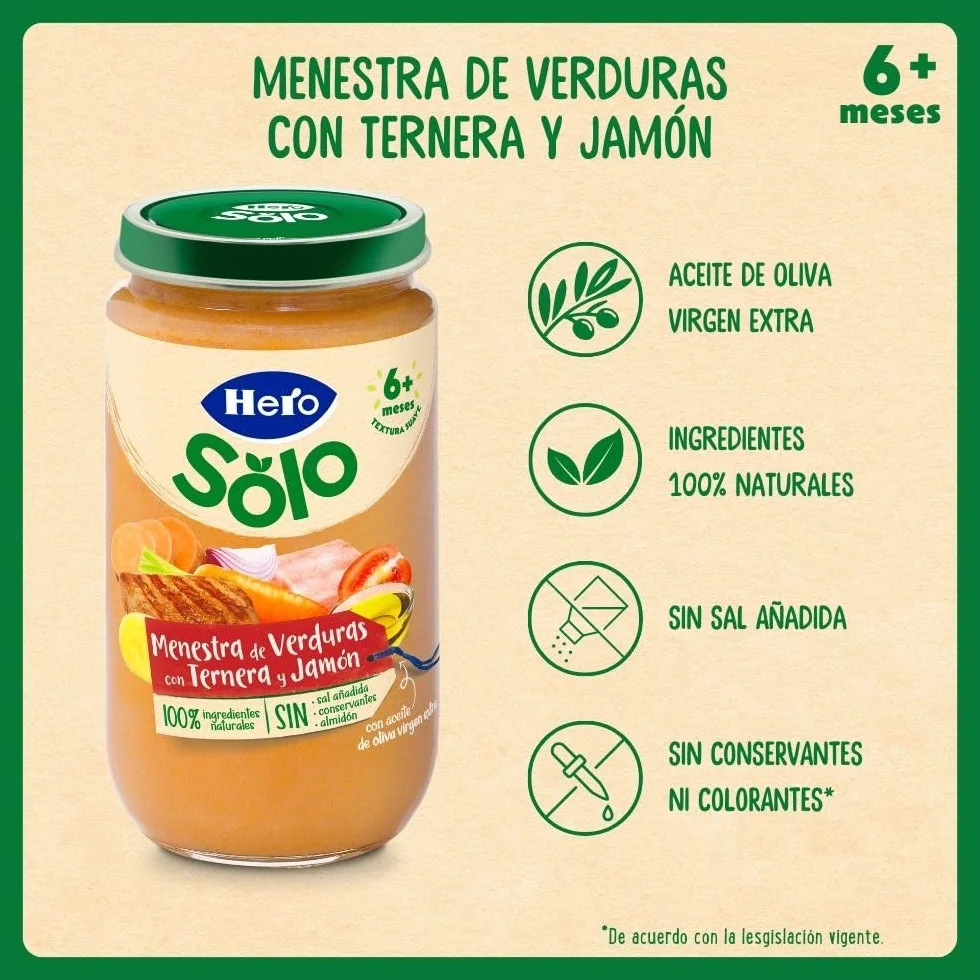 Hero Baby Caja Mixta Tarritos de Carne y Pescado, Verduritas con Merluza, Bechamel con Lenguado y Menestra con Ternera y Jamón, Sin Aceite de Palma, 100% Natural, Desde los 6 Meses, Pack de 18x235 gr