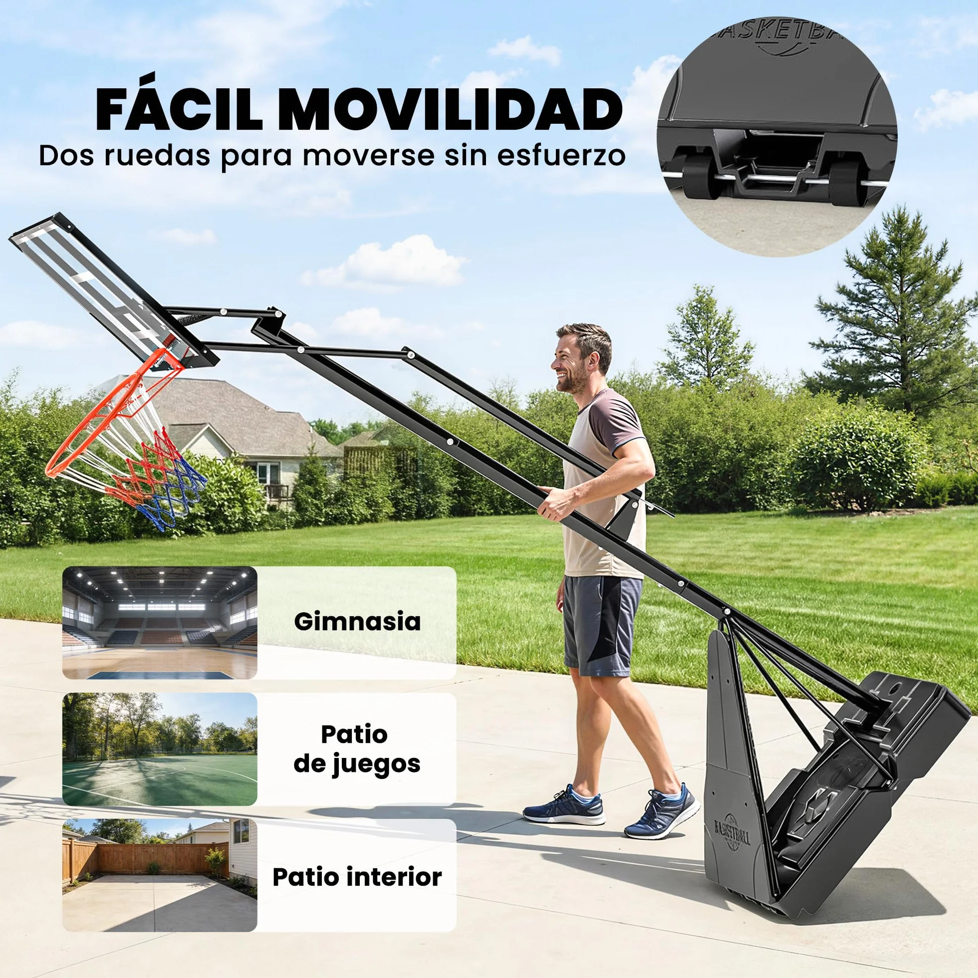 SPORTNOW Canasta de Baloncesto Exterior, Altura Ajustable 245-305 cm, Portátil con Ruedas, Base Rellenable, Tablero Irrompible