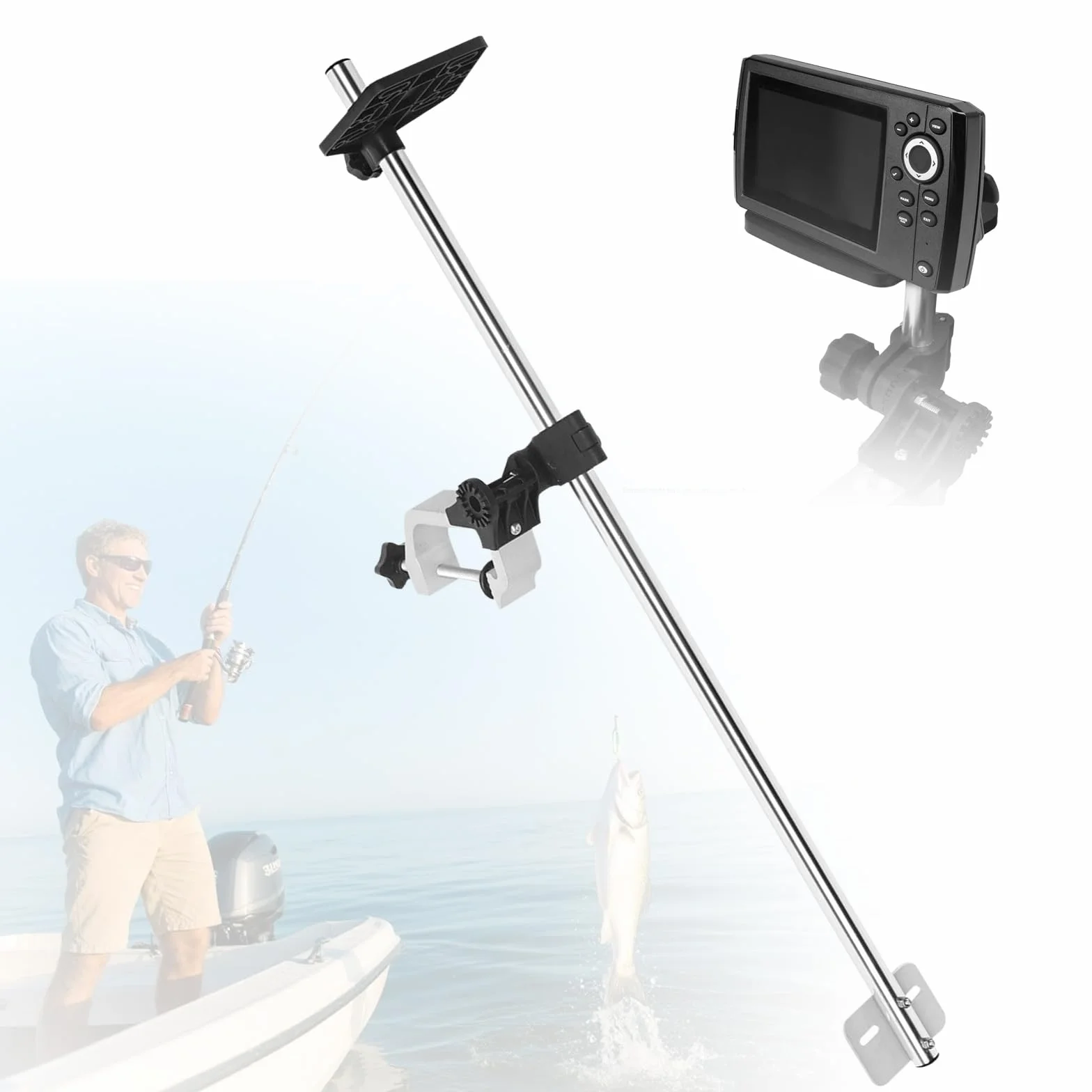 Soporte para Sonda De Pesca Giratorio 360° Aleación De Aluminio Abrazadera Ajustable Universal 80cm