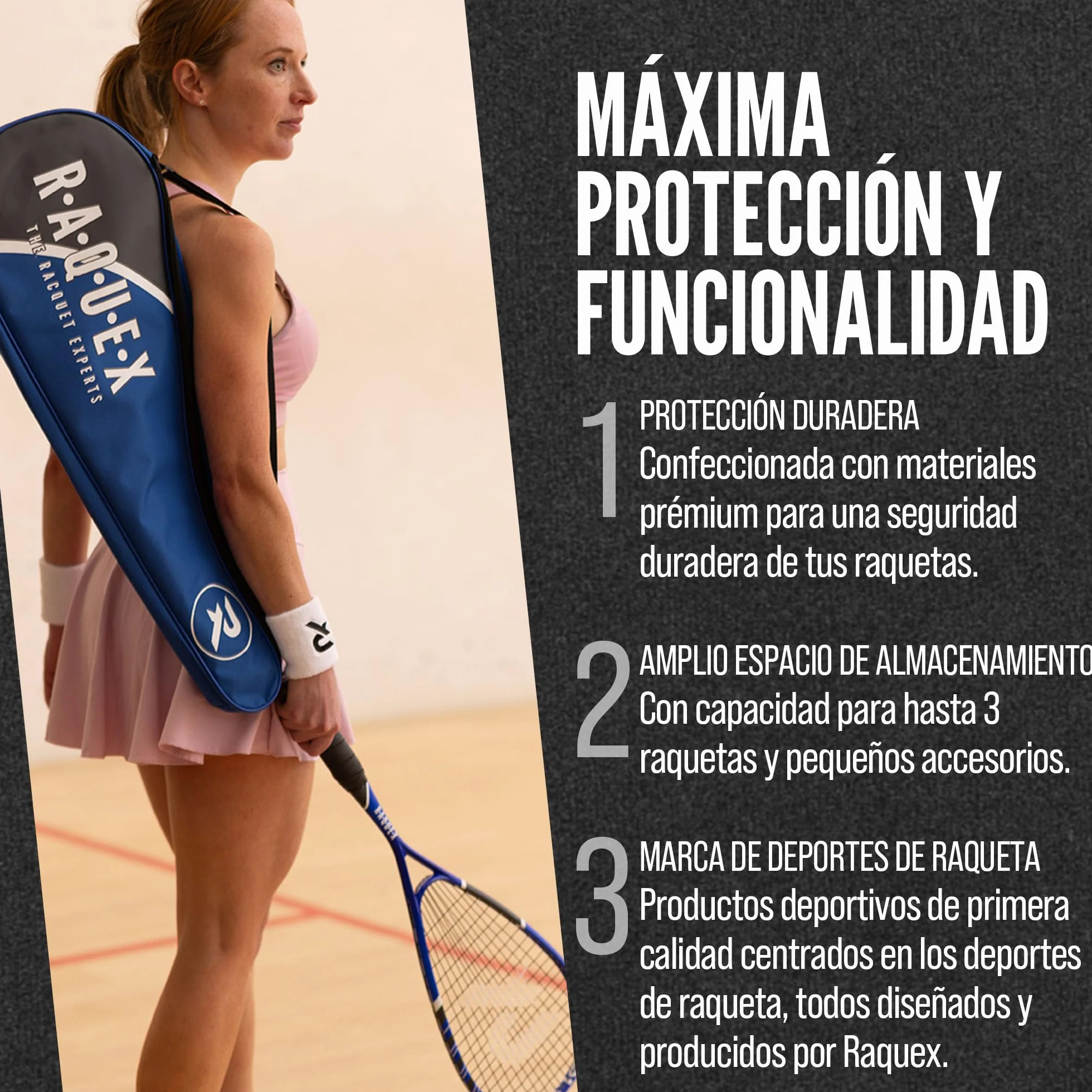 Raquex Bolsa 3 Raquetas de bádminton - Funda para Raquetas de bádminton o Squash, Correa Ajustable