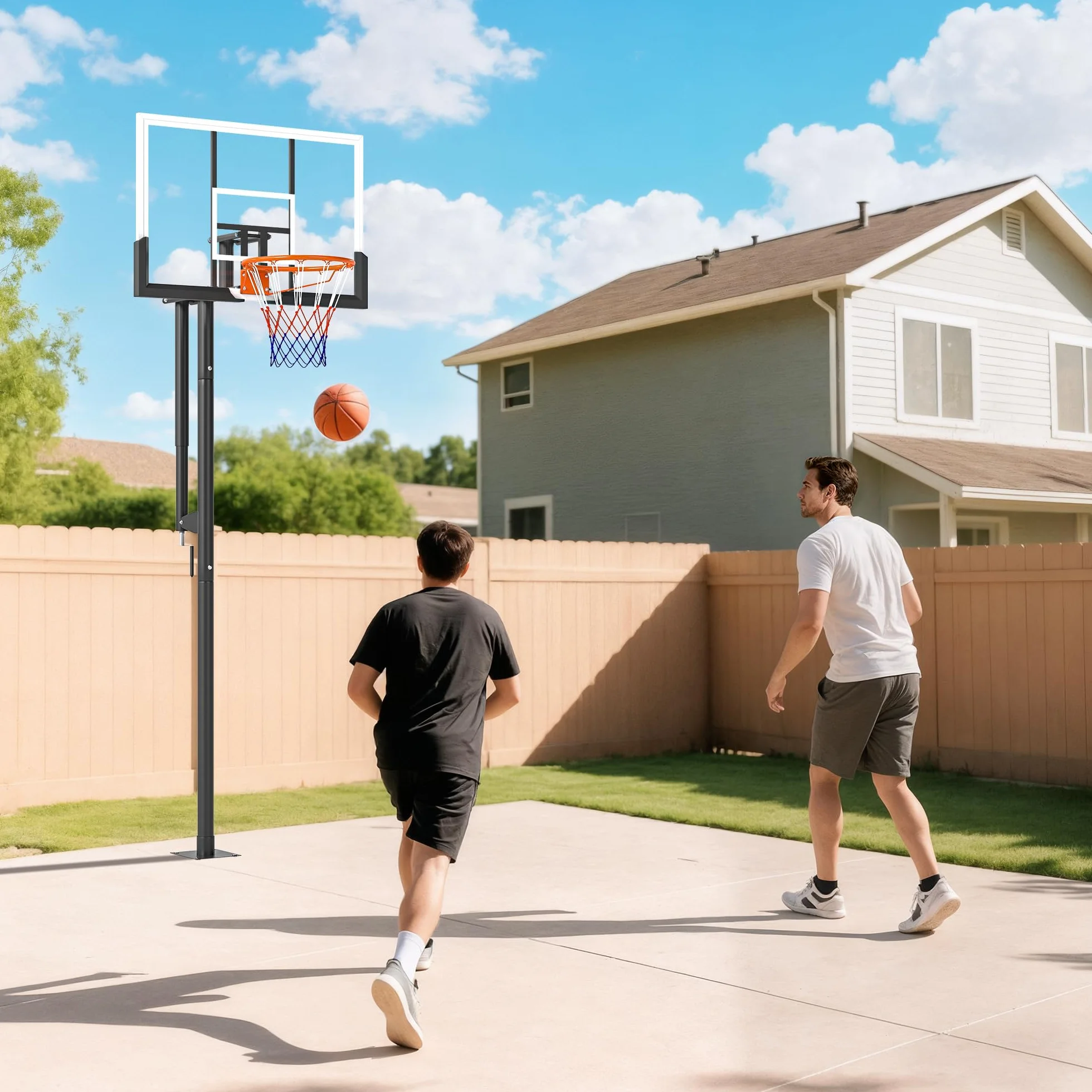 SPORTNOW Canasta de Baloncesto Exterior Altura Ajustable 230-305 cm Tablero Irrompible 120 cm Aro 48 cm