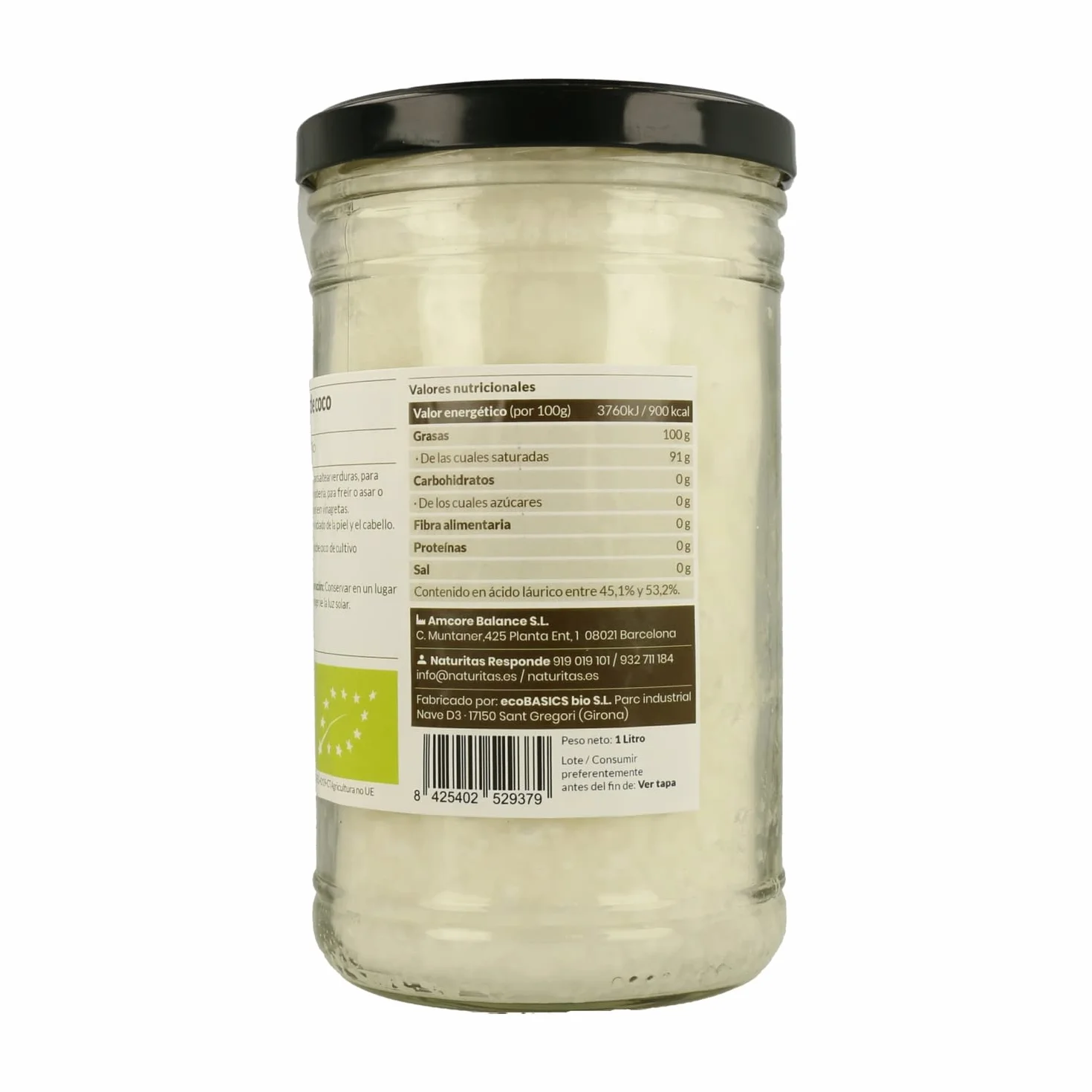 Coco BIO | 1 L | Naturitas Essentials | Aceite de coco Bio virgen | Prensado en frío sin refinar | Aceites y Vinagres