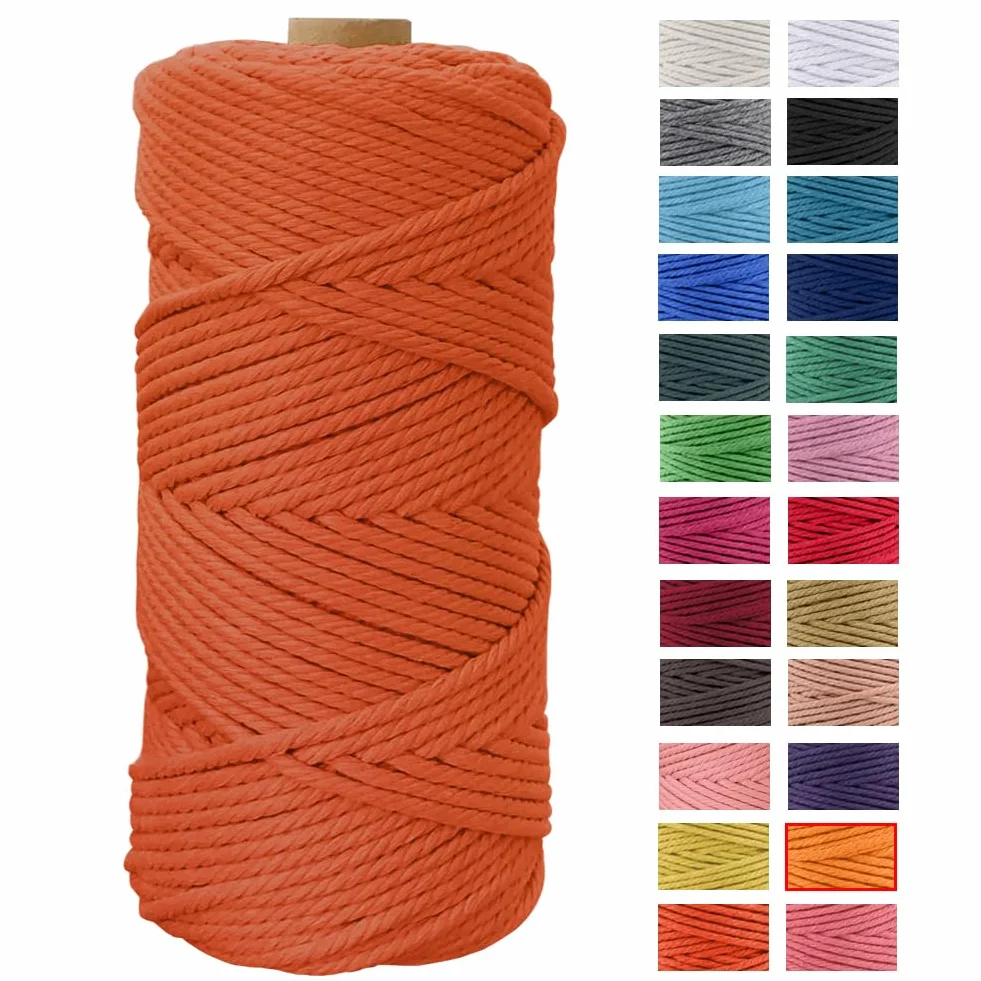 Hilo Macrame 4mm x 100m Cuerda Algodon Natural Cordones Colgante Pared DIY Artesania Colgador Plantas Aros Atrapasueños Tapices (Naranja)