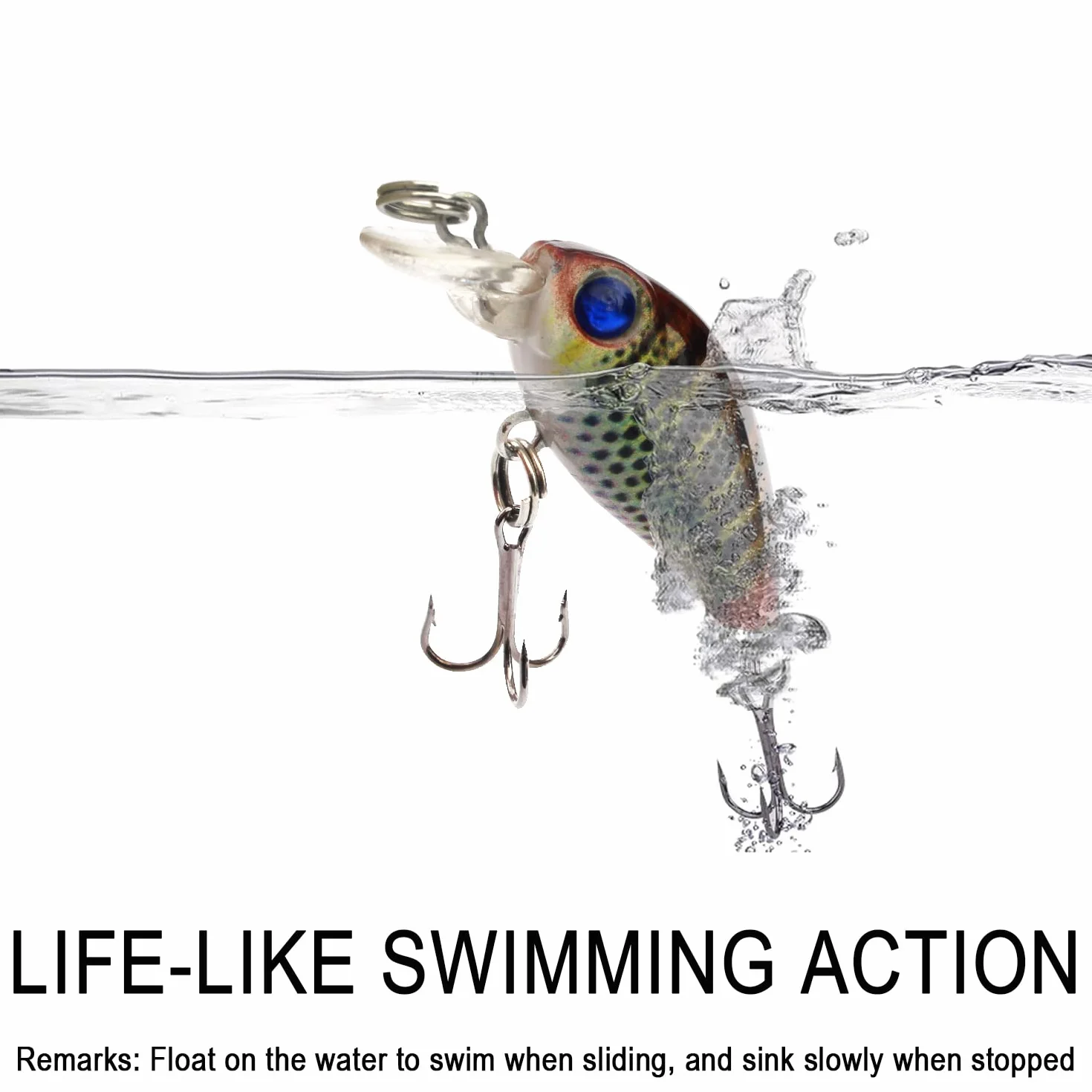Señuelos de Pesca Crankbaits Flotantes 3D con Anzuelos Triples para Trucha Lubina Lucio