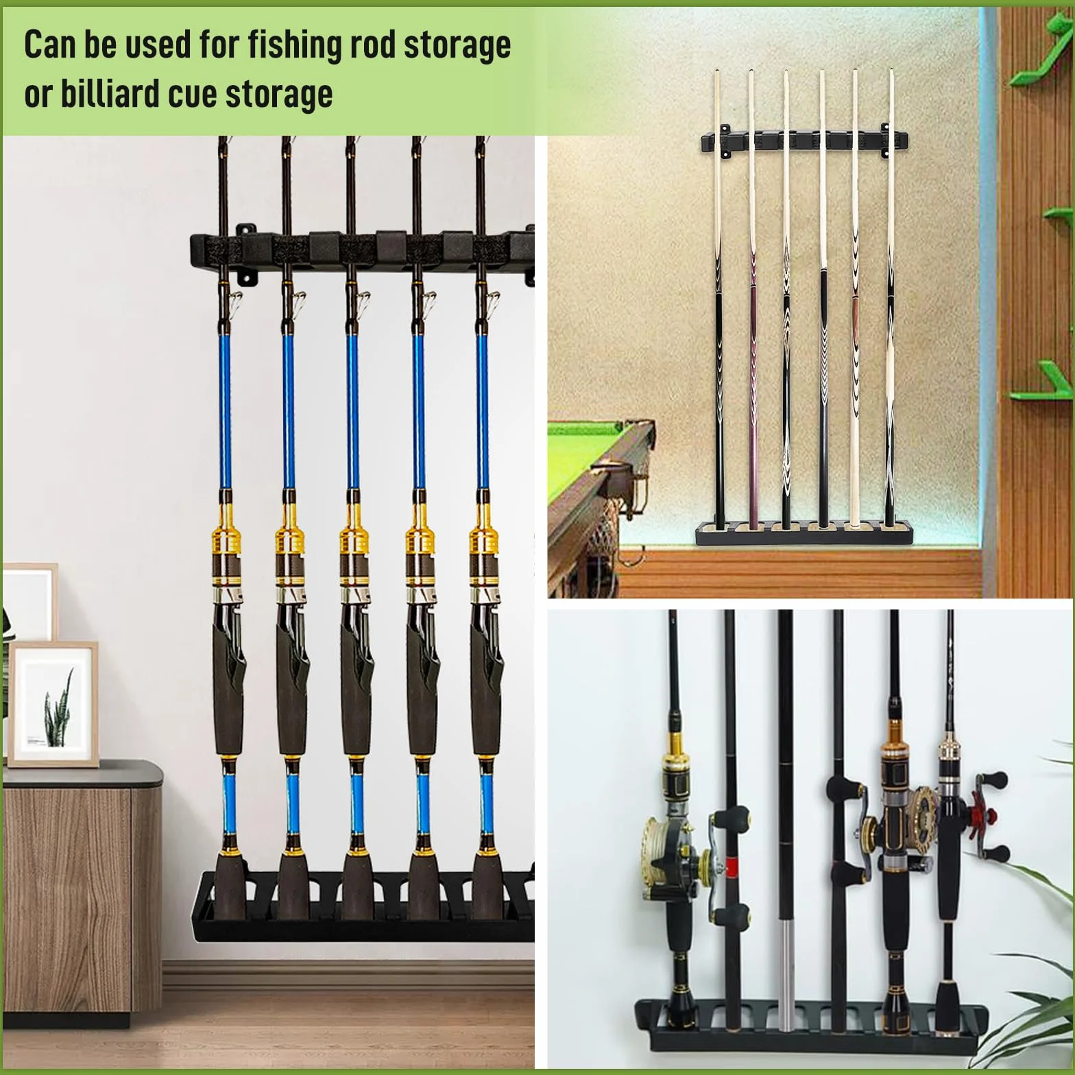Estante Vertical y Horizontal para Cañas de Pescar, Soporte para 6 Cañas, Negro