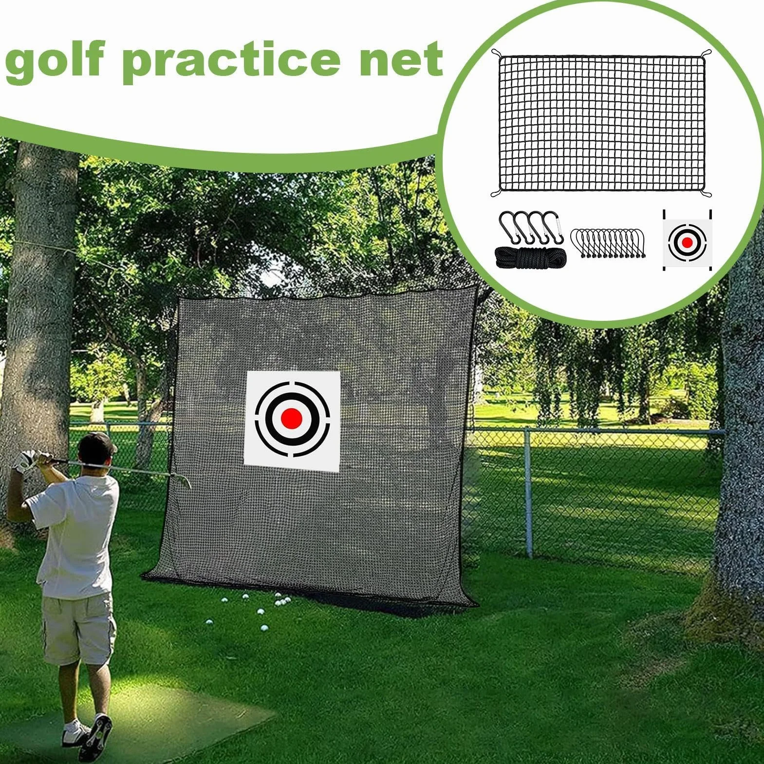 Red de práctica de Golf 2x2m con Tela de Objetivo Portátil para Exteriores e Interiores