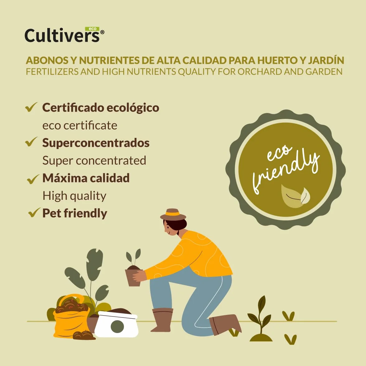 CULTIVERS Bicarbonato de Potasio 2x1 kg Polvo Soluble Jardinería Agricultura