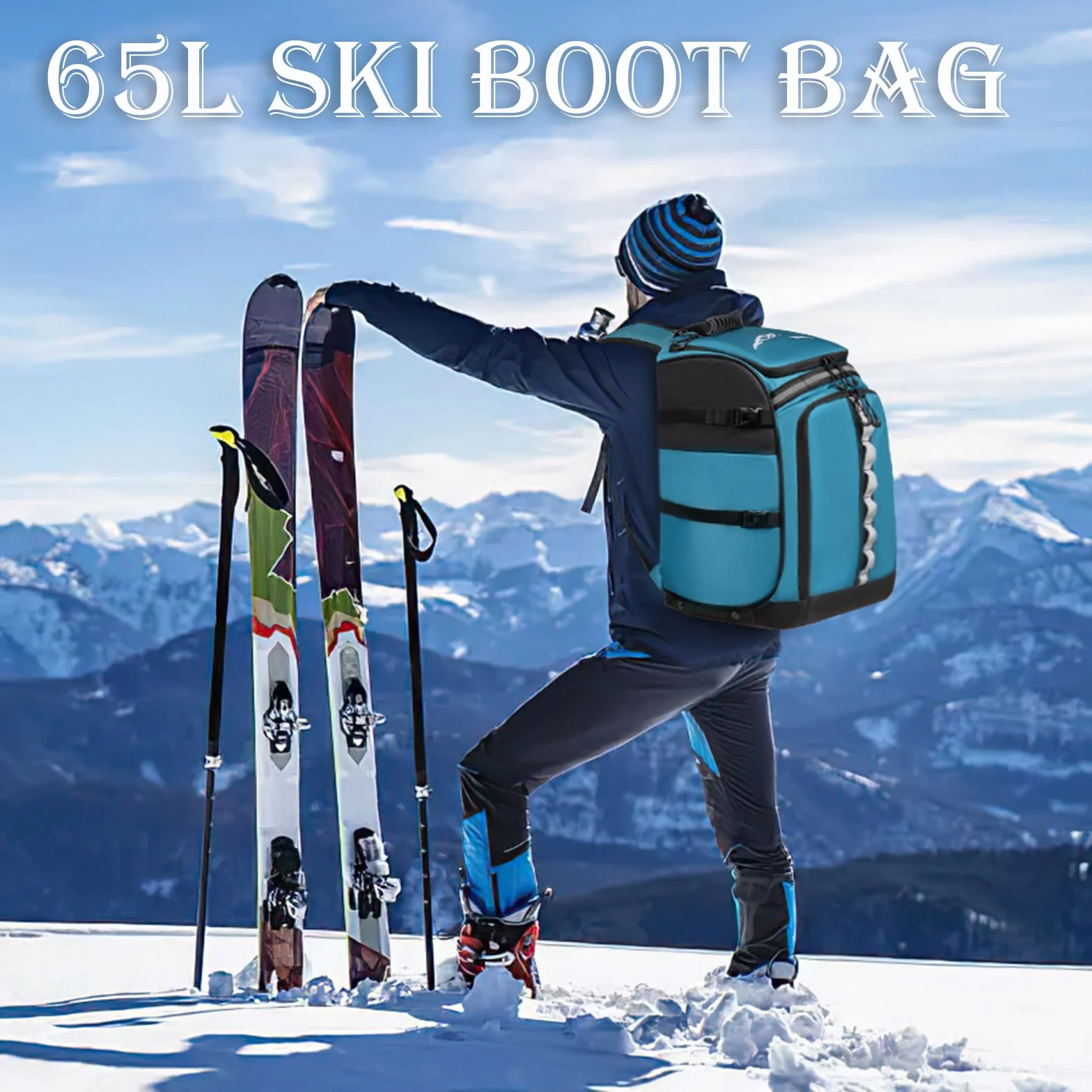 Mochila de Esquí 50L Bolsa Nailon Compartimento Casco Botas