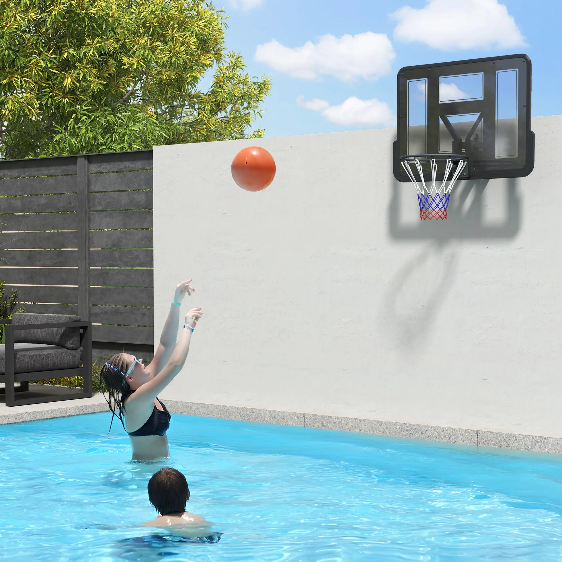 SPORTNOW Canasta de Baloncesto de Pared 110x75 cm Tablero Irrompible Red Resistente Negro