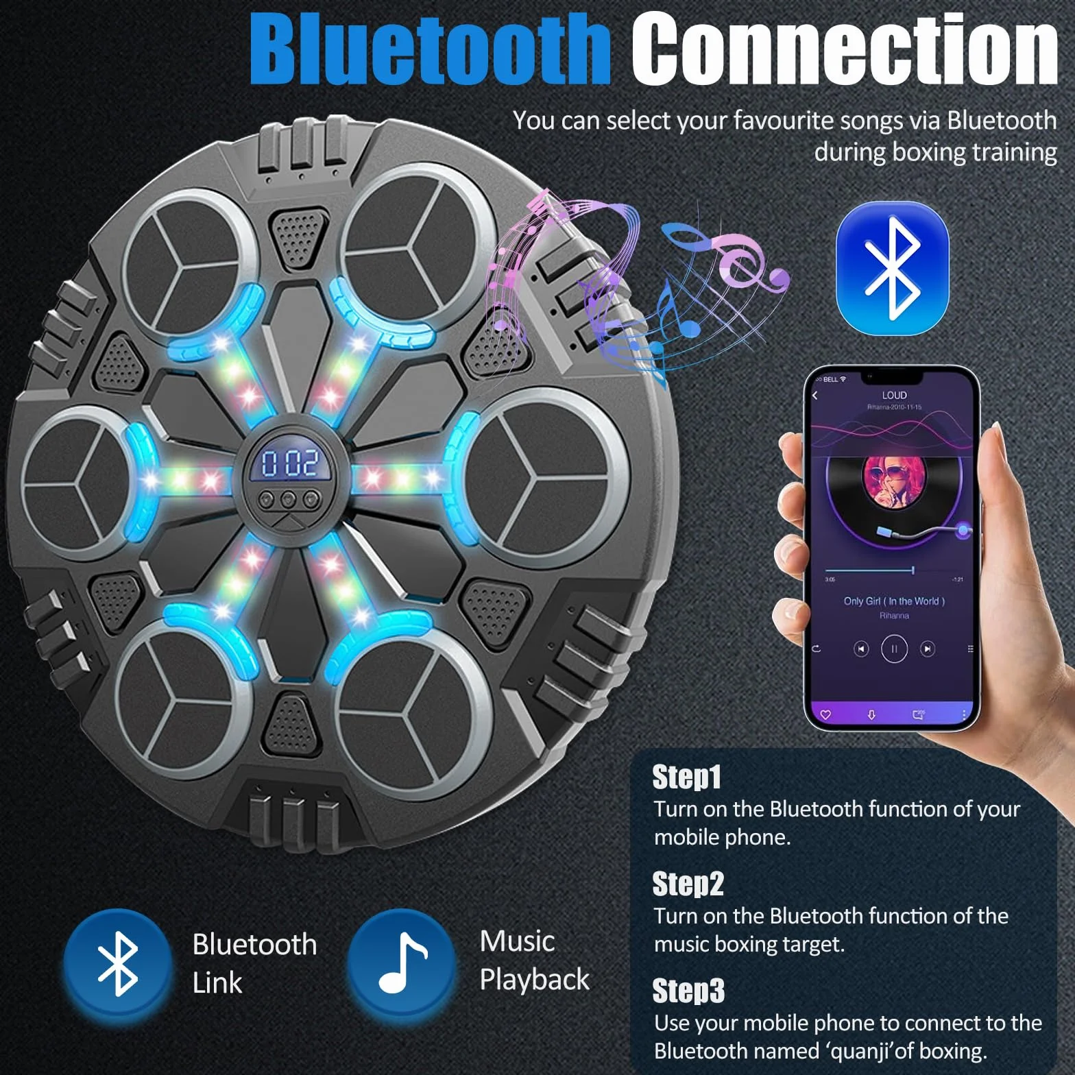 Máquina de Boxeo Musical LED con Guantes, 3 Velocidades Ajustables, Bluetooth para Adultos y Niños