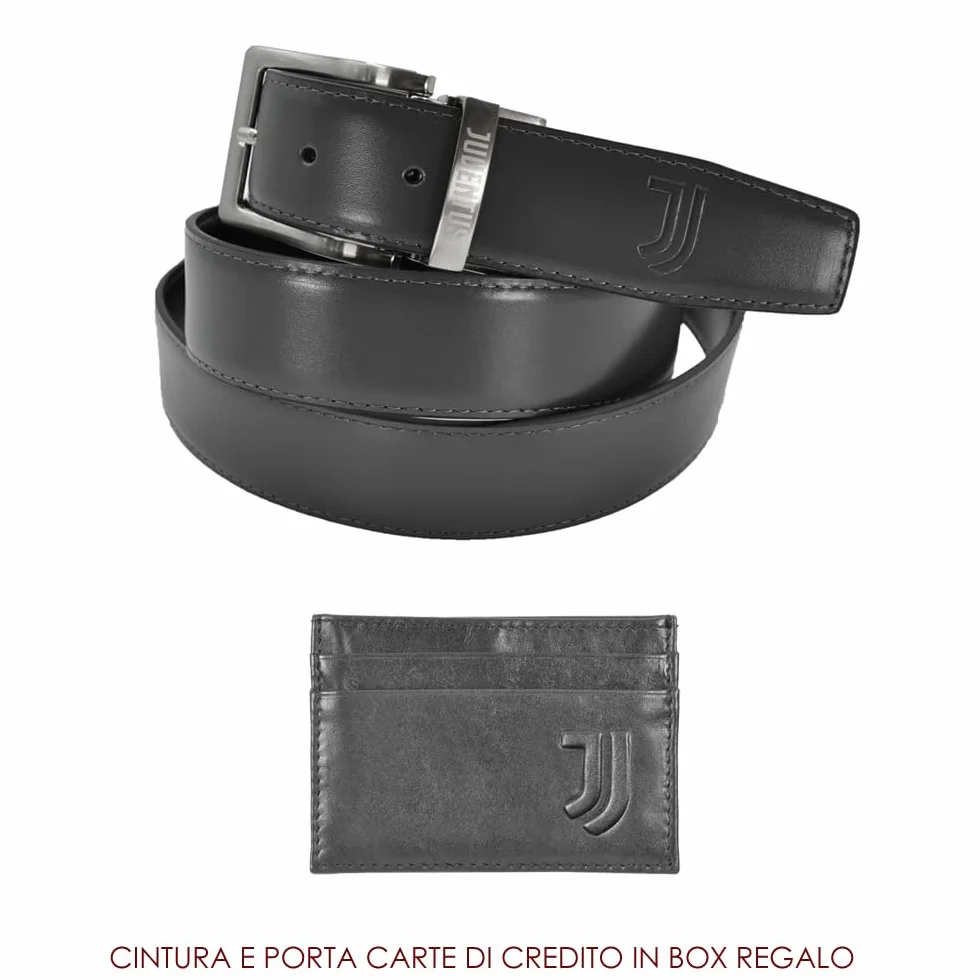 JUVENTUS Set de regalo cinturón piel tarjetero crédito caja oficial negro accesorios hombre