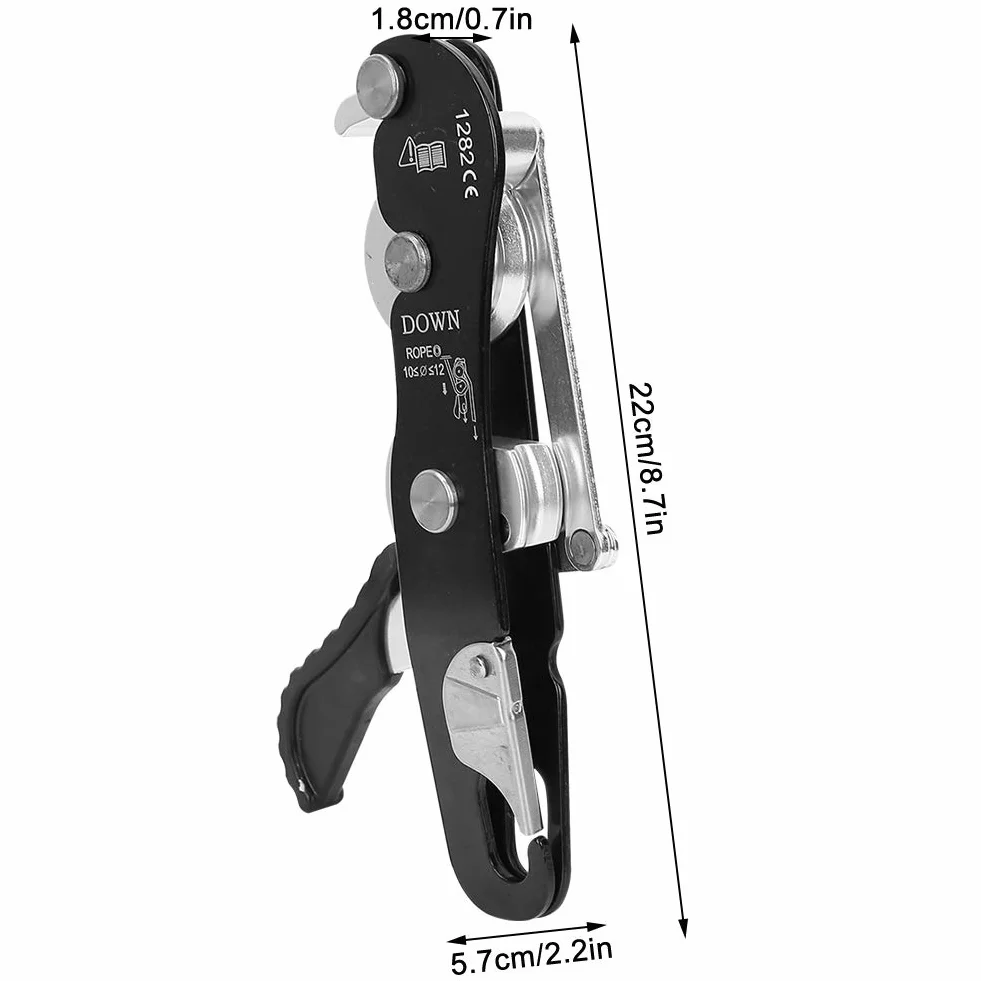 Descensor de Escalada Alta Resistencia Rescate Abrazadera Tope Agarre Cuerda 10-12mm Carga 150kg