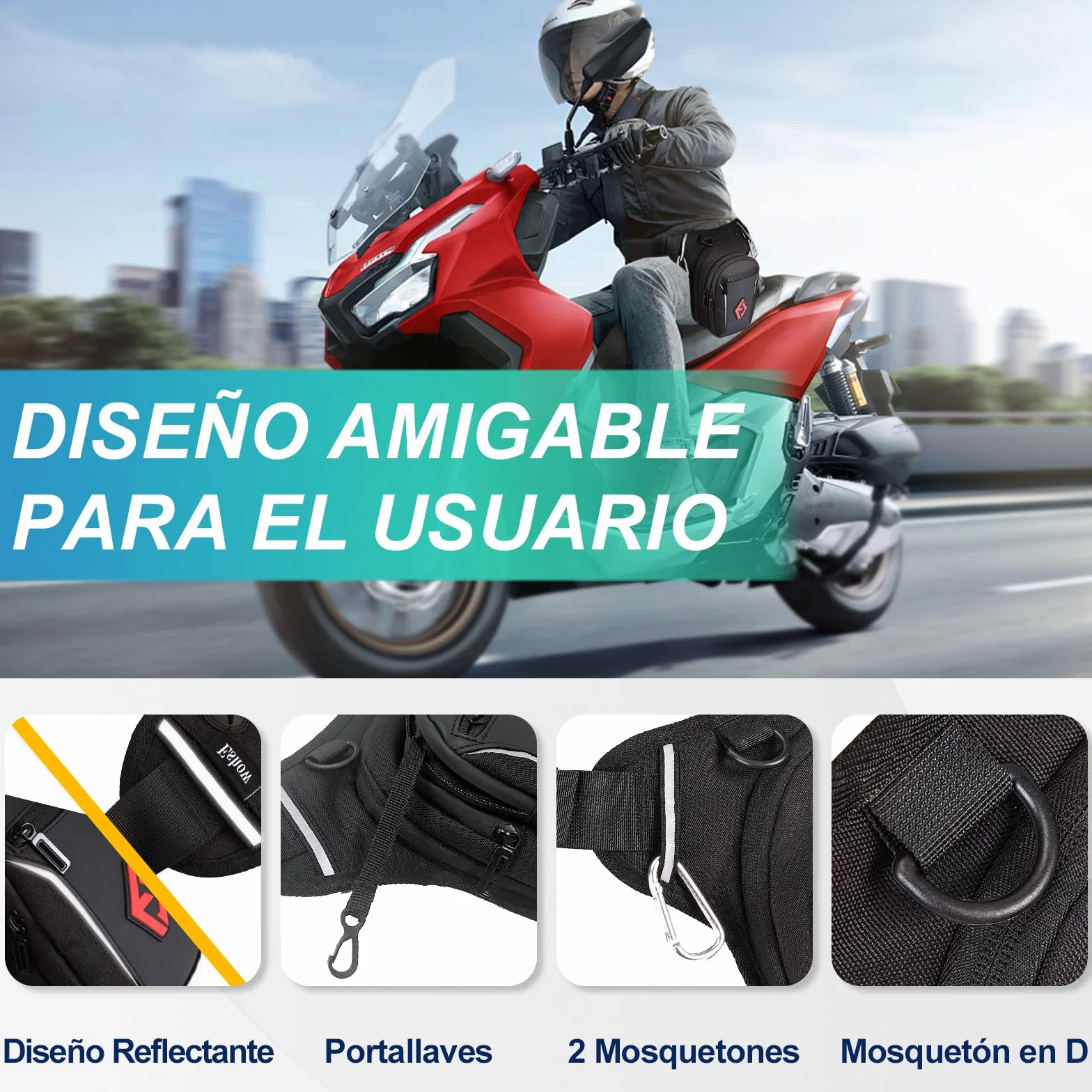 Eshow Pernera Moto Ampliable Bolsa Pierna Ajustable Tira Reflectante Viajes Senderismo Ciclismo Negro