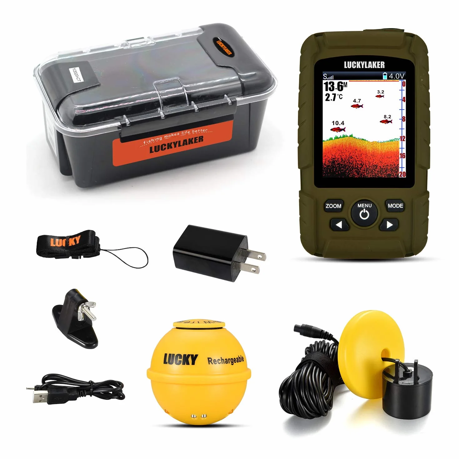 LUCKY Buscador de Peces Inalámbrico de Mano con Transductor Impermeable para Pesca en Hielo Kayak Mar