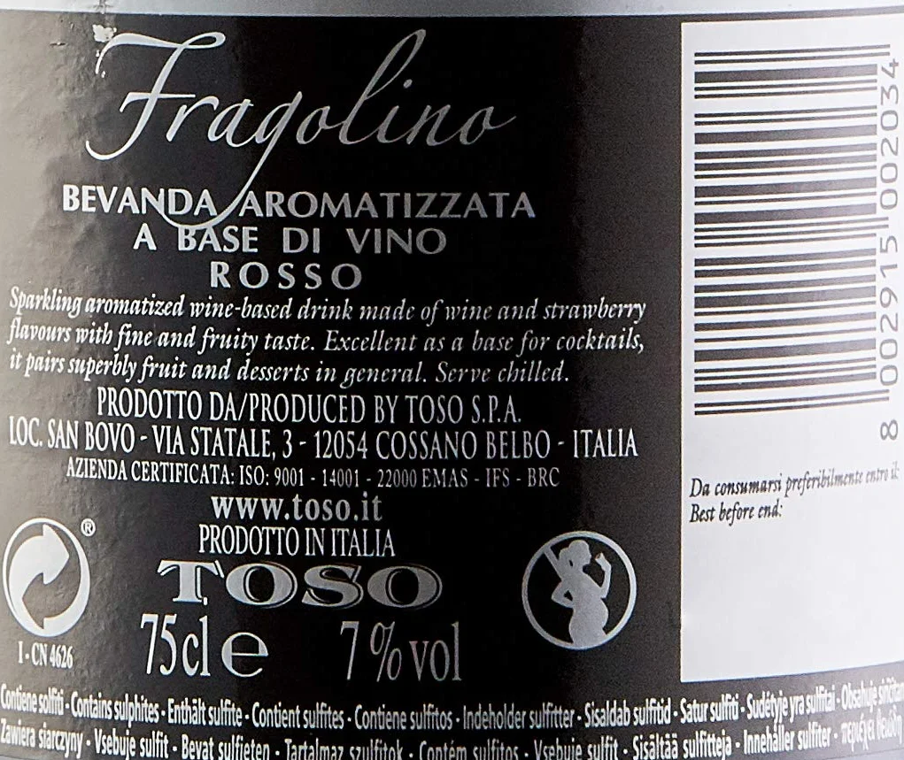 Toso Fragolino Rosso Bebida Premezclada - Paquete de 6 x 750 ml - Total: 4500 ml