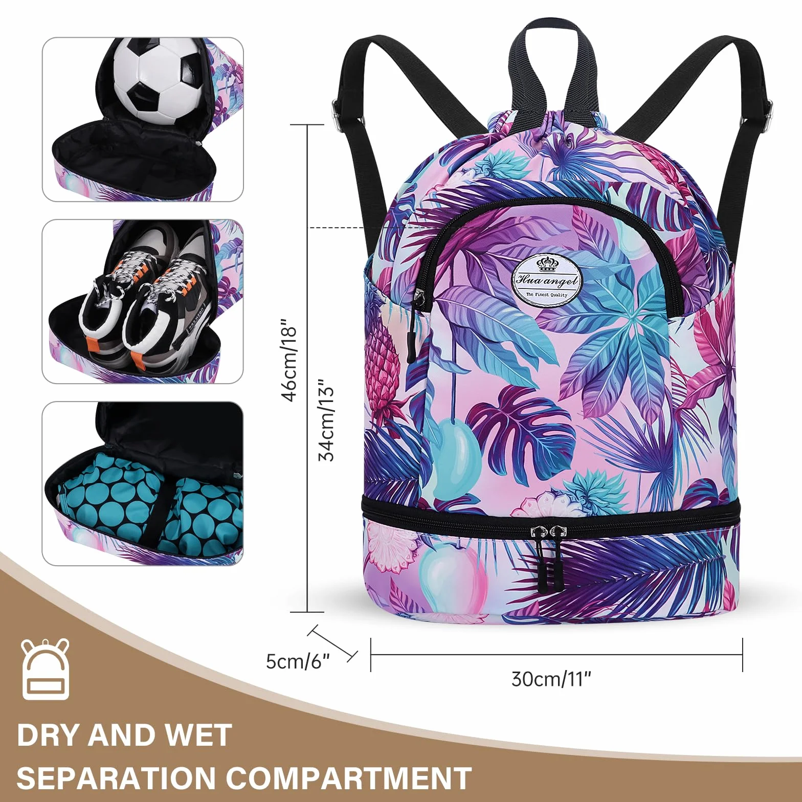 HUA ANGEL Mochila Deportiva con Cordón Ligera Gymsack Bolso de Cuerdas con Bolsillos para Viaje Playa