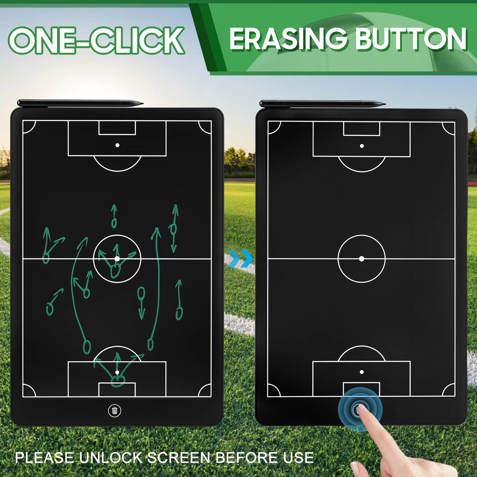 Tablero de tácticas LCD 16 pulgadas fútbol, electrónico mejorado, bloc escritura táctico magnético marco ABS, impermeable resistente caídas con bolígrafo