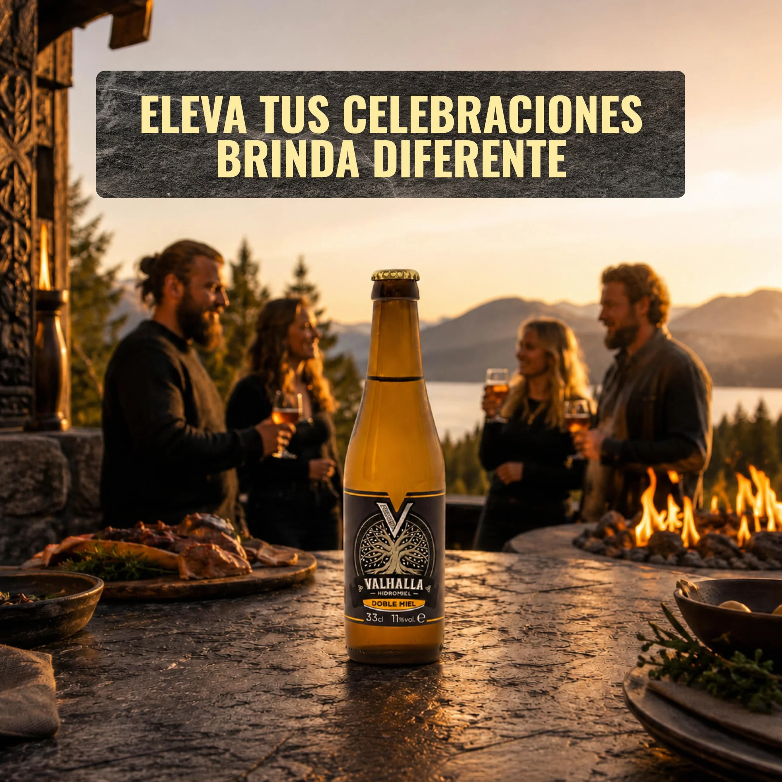 Valhalla Hidromiel Doble Miel | Cerveza Artesanal Estilo Show Mead Dulce | Bebida Natural con Aroma de Higos Pasas y Flores | Caja 12 Botellines 33cl | Sin Gluten ni Sulfitos | 11% Grados Alcohol