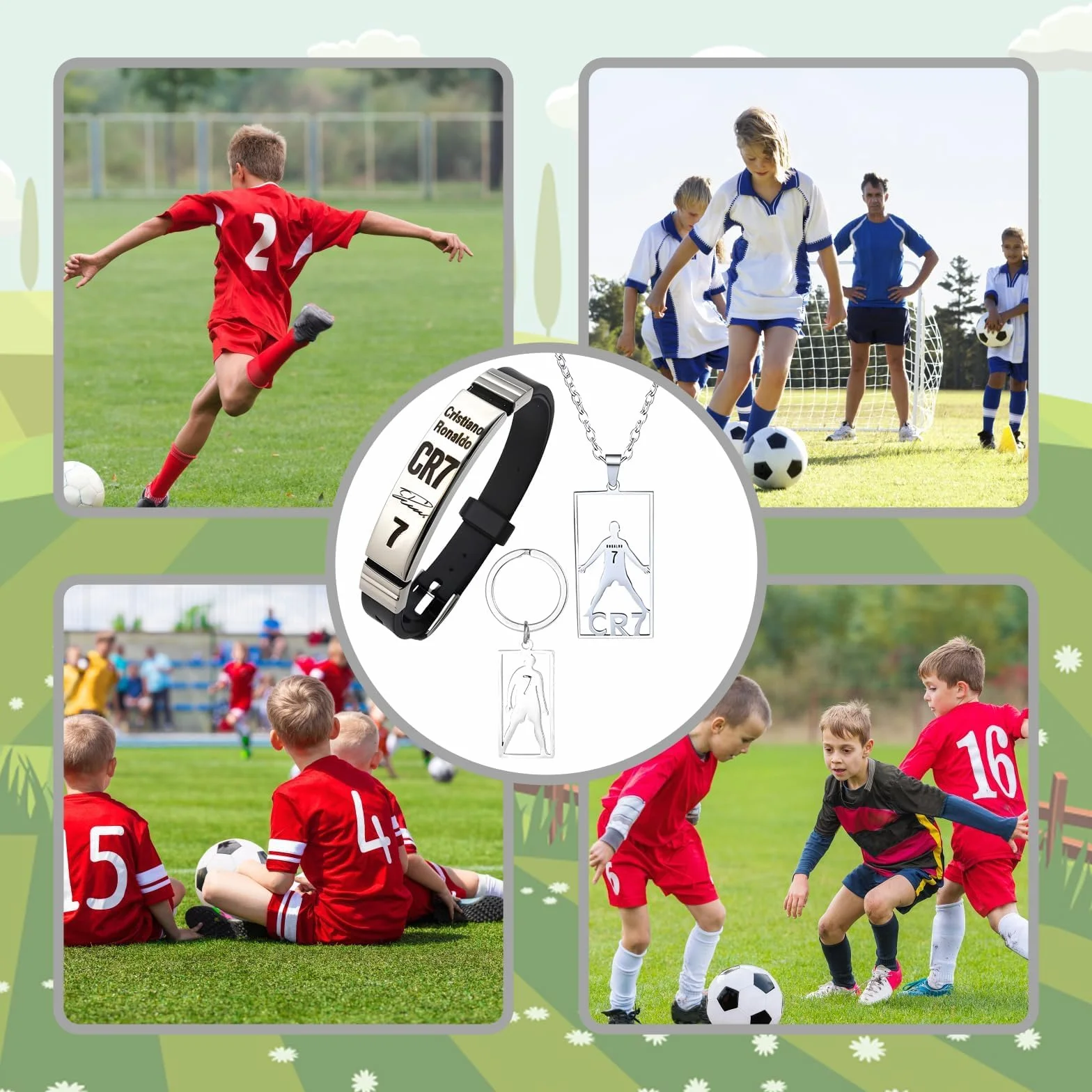 Juego de accesorios de fútbol CR7 3 piezas pulsera collar llavero