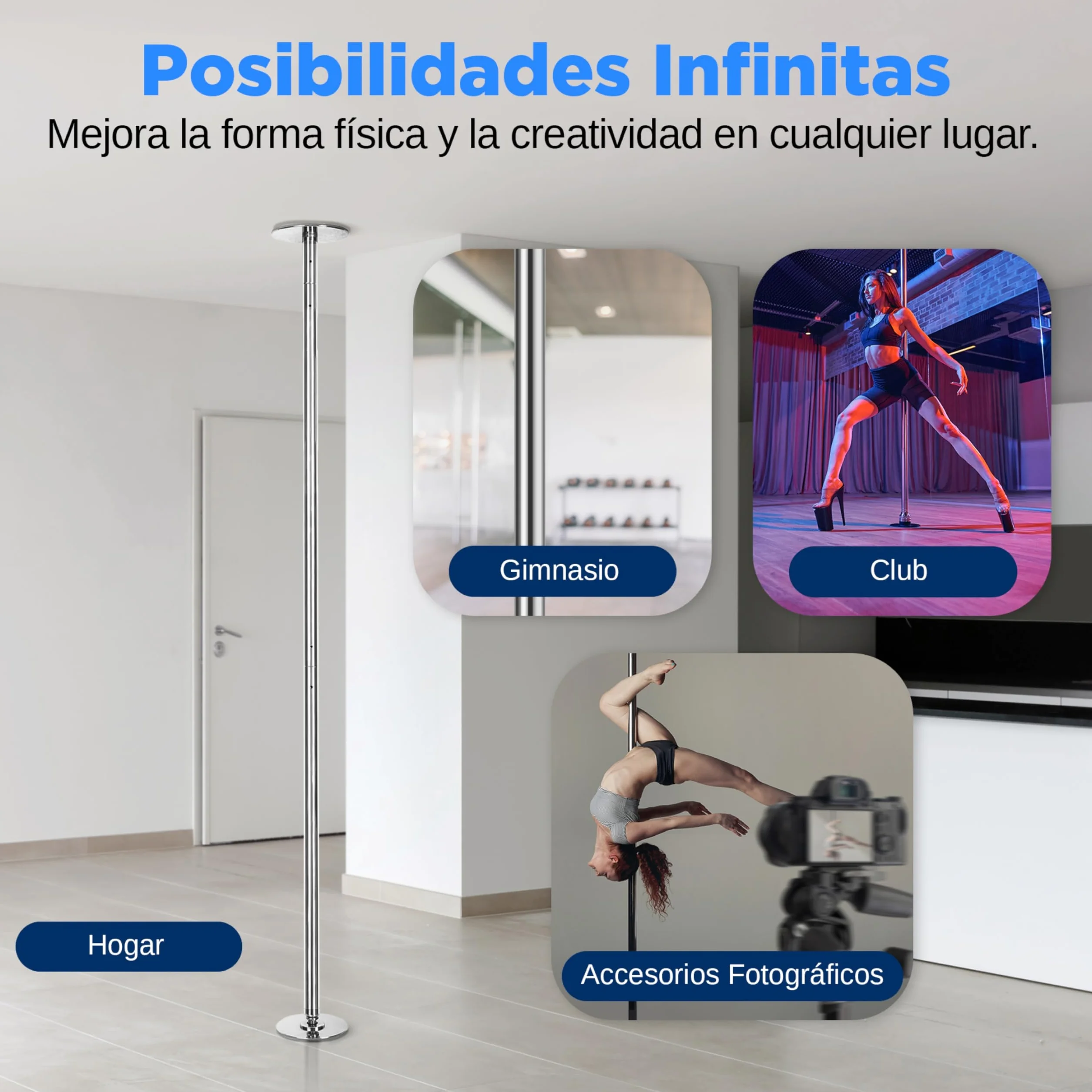 SereneLife barra pole dance plegable 1.21mts x 2 para bailarinas principiantes gimnasia fitness