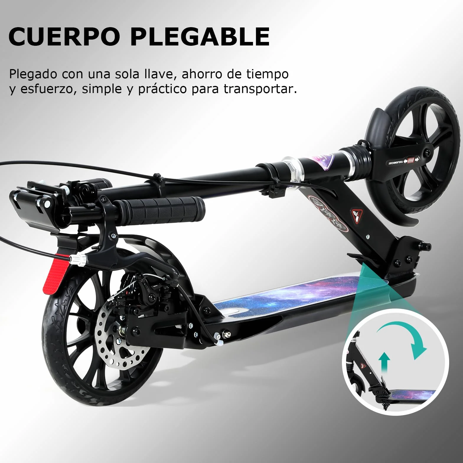 ISE Patinete Scooter Plegable Adulto Niño Manillar Ajustable 93-107cm Ruedas 200mm Freno de Mano Máx 100kg
