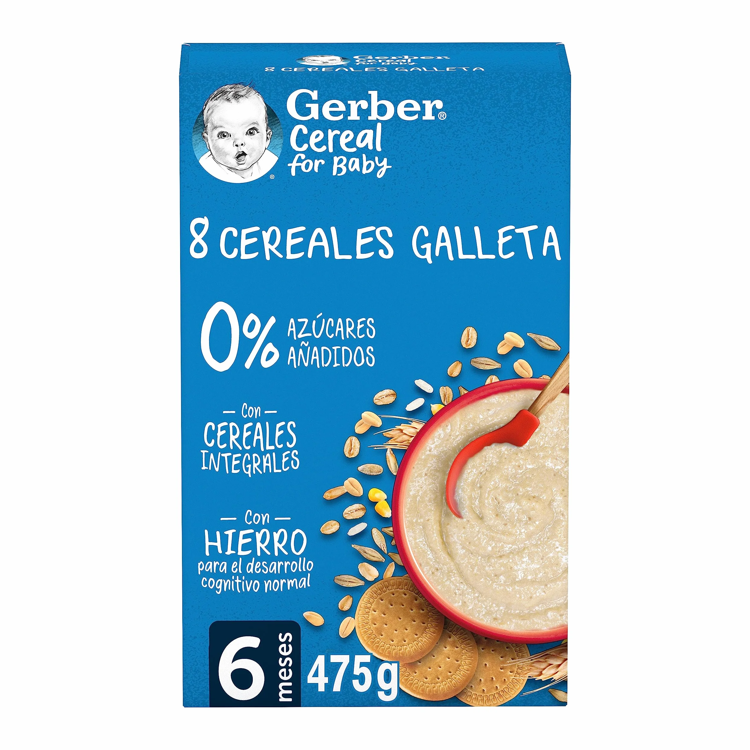 GERBER Papilla de 8 Cereales Galleta, a partir de los 6 meses, 475g