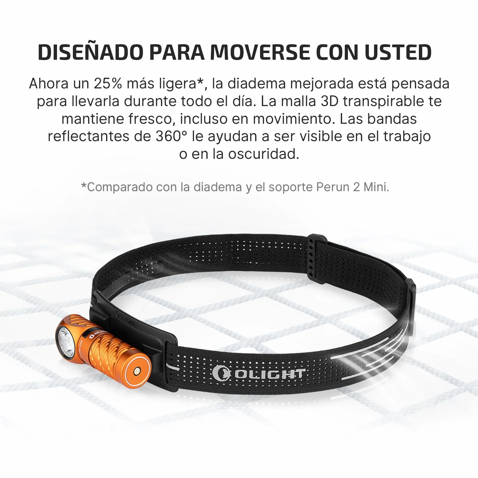 OLIGHT Perun 3 Mini Linterna Frontal LED Recargable 1250 Lúmenes 155 Metros Blanco Frío Naranja