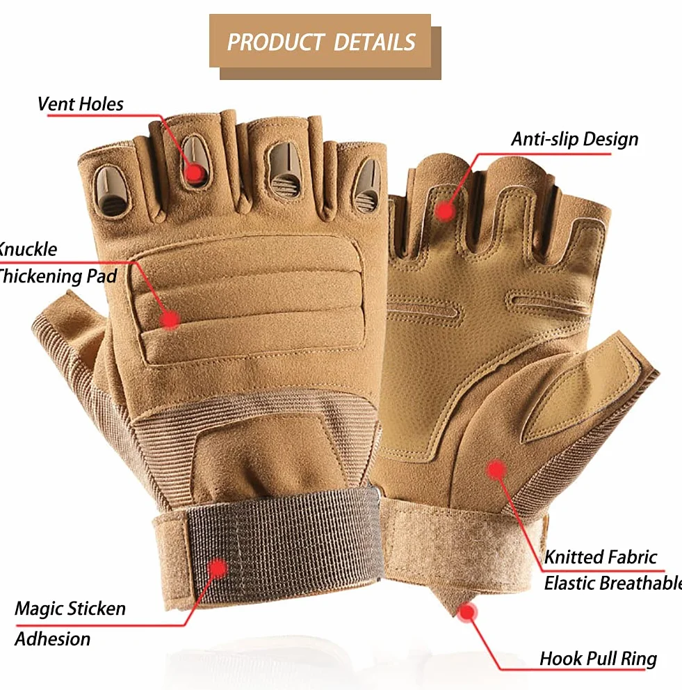NuCamp Guantes tácticos medio dedo Nudillos duros para hombres Airsoft sin dedos Pantalla táctil Motocicleta