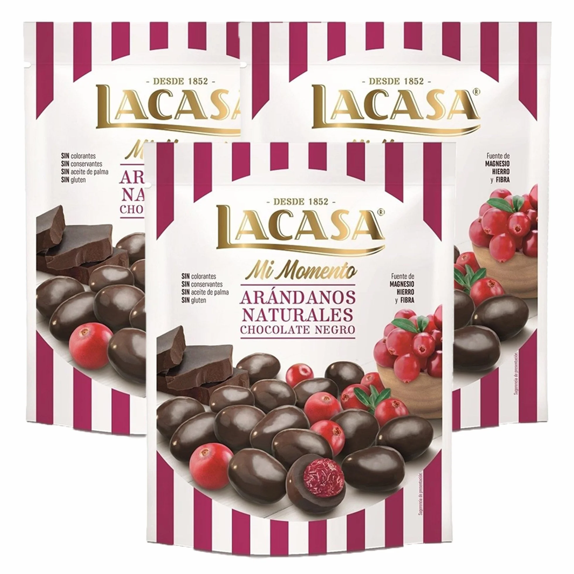 Lacasa Lote de 3x Bolsitas Mi Momento Arándanos con Chocolate negro 125G