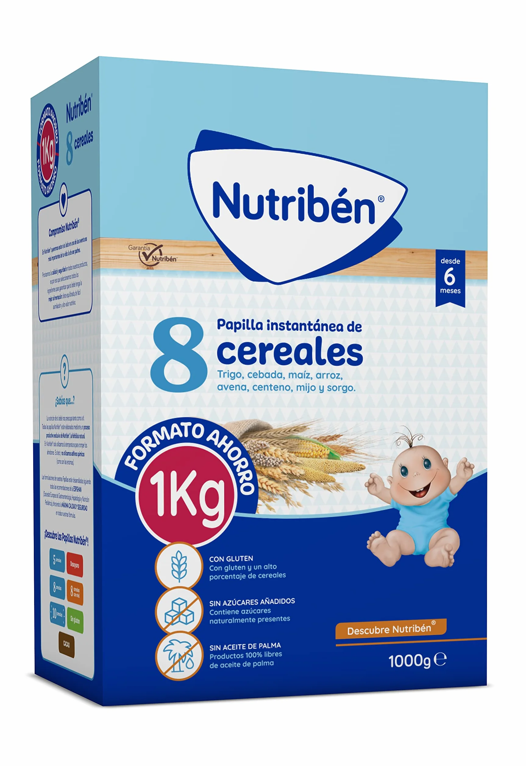 Nutribén | Papilla Instantánea 8 Cereales | 1kg | Sin azúcares añadidos | Sin Aceite de Palma