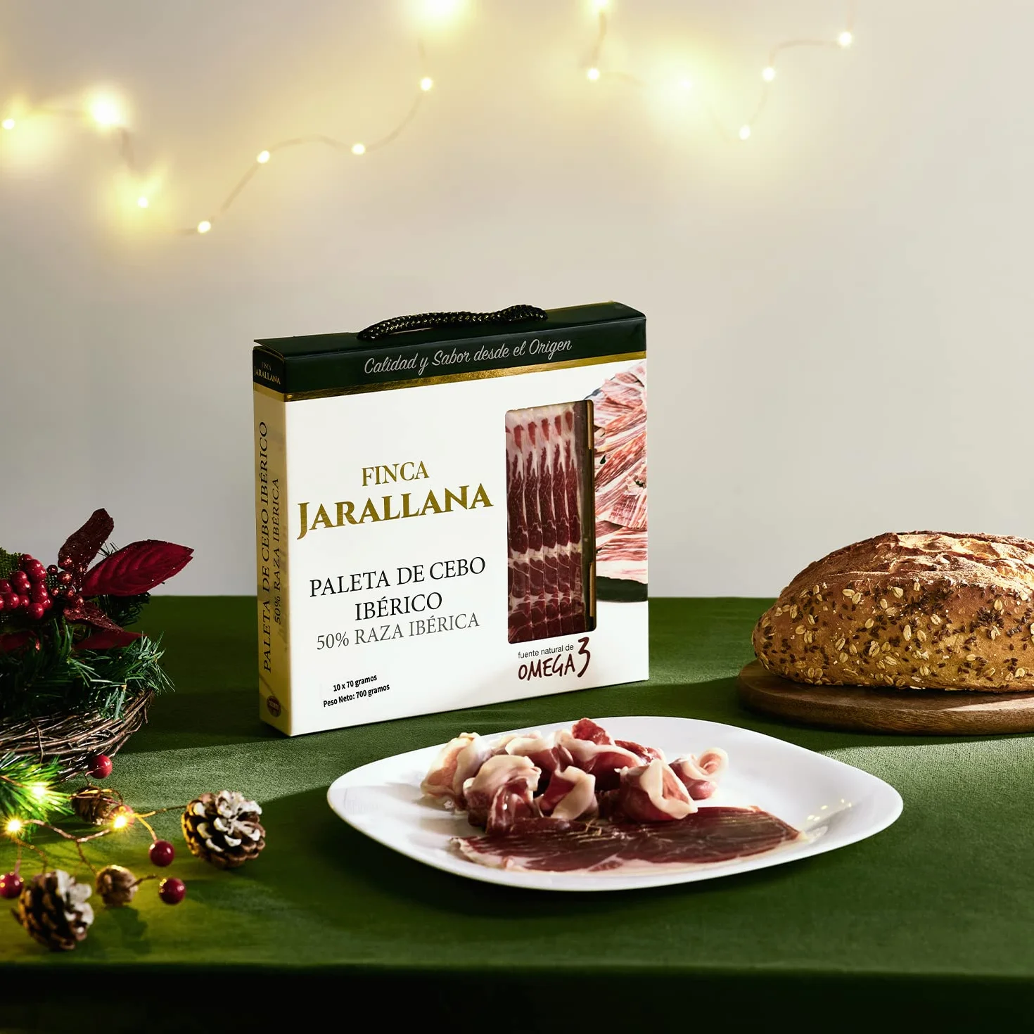 Finca Jarallana - Paleta de Cebo Ibérico Loncheado - 10 Unidades de 70 gr - Estuche con Paleta Deshuesada de Raza Ibérica 50% - Envasada al Vacío
