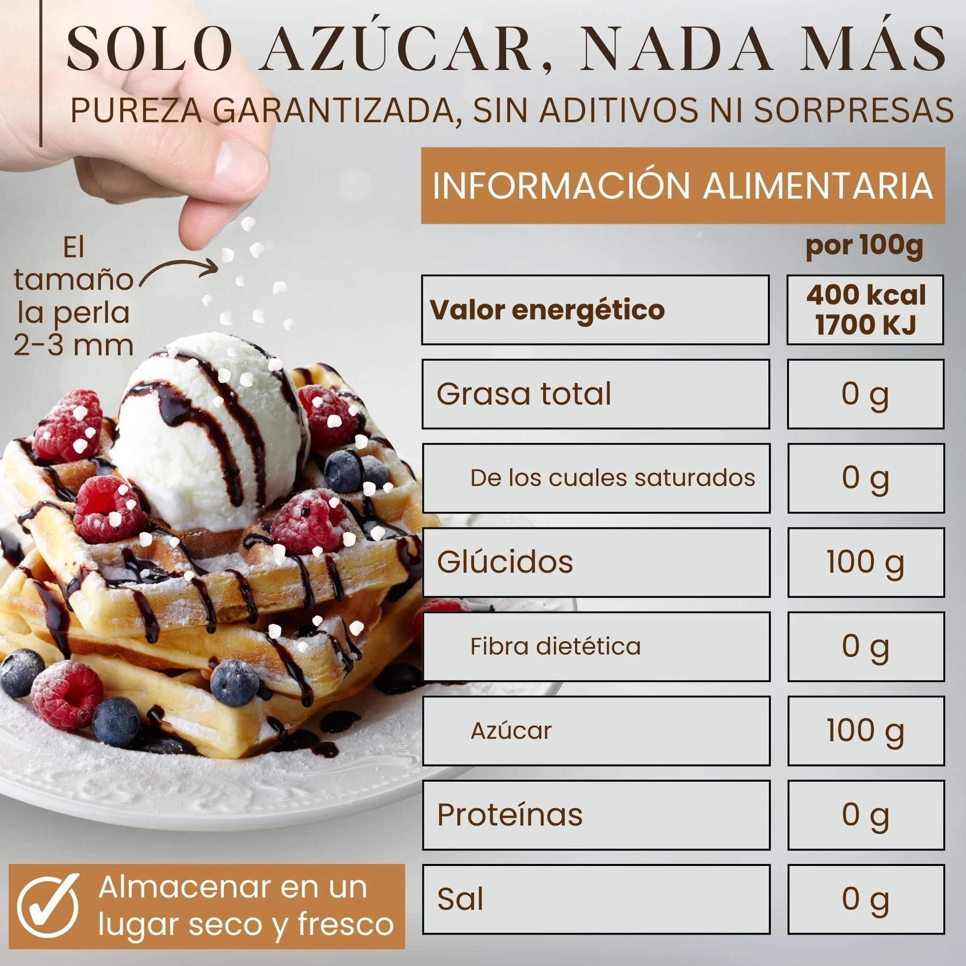 Azúcar Perlado 750g | Azúcar Perlado para Gofres, Roscón de reyes, Repostería y Decoración | Ideal para uso profesional