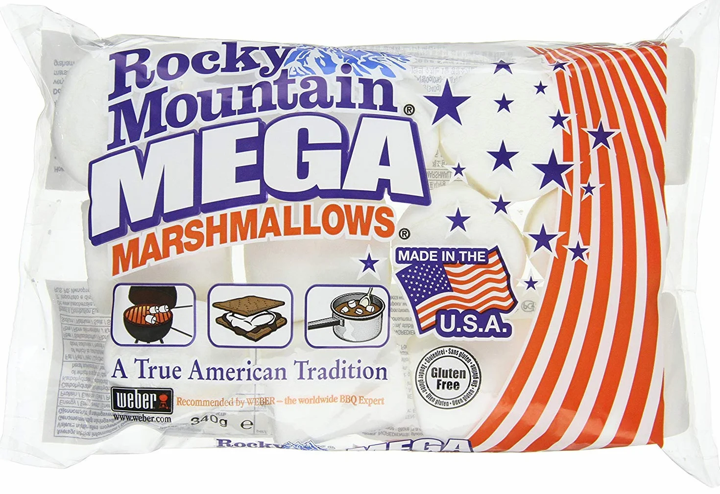 Juego de degustación de malvaviscos de las Montañas Rocosas Fruity & Mega, coloridos dulces tradicionales americanos para asar en una fogata, a la parrilla o al horno, sabor a fruta, (1x300g, 1x340g)