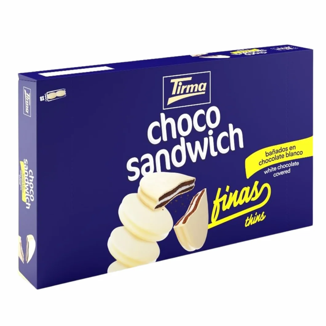 Tirma Choco Sándwich Fino de Chocolate Blanco – 8 Packs de 27,25 g (Estuche de 218 g) | Galletas con Relleno Bañadas en Chocolate Blanco | Snack Dulce Ideal para Merienda y Tentempiés
