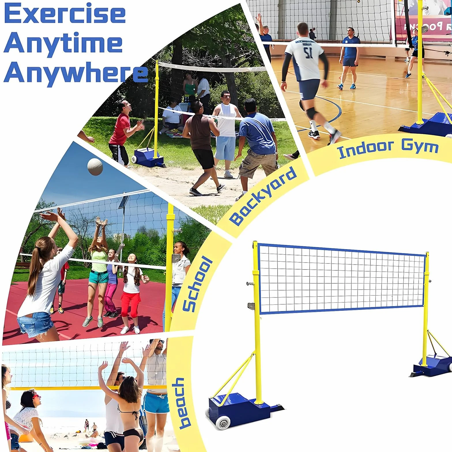 Postes de Red de Voleibol Ajustables 1,55-2,1 M para Patio con Red de Voleibol y Bádminton
