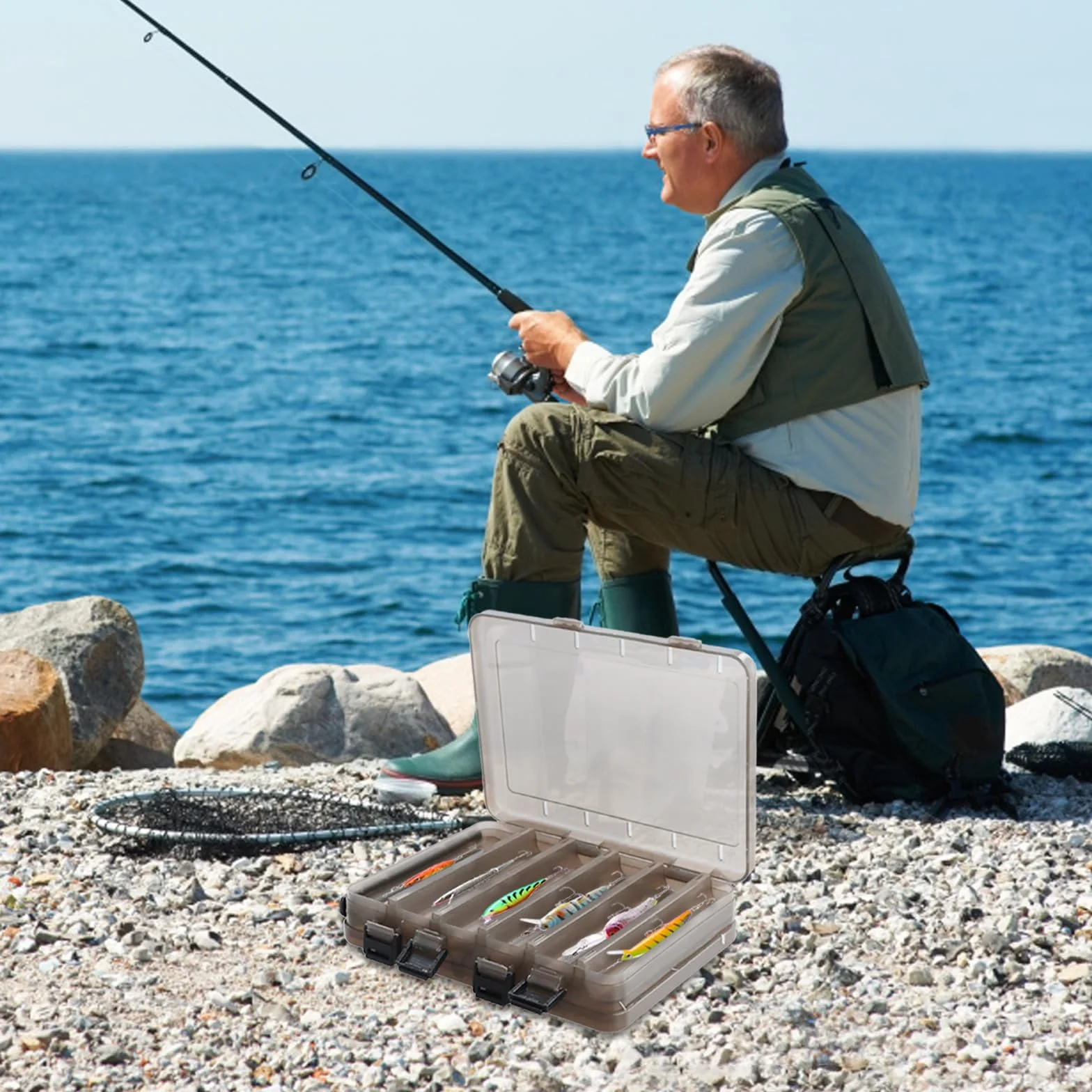 Caja de Señuelos de Pesca, Doble cara Caja de Almacenamiento Transparente 20x17x4,7 cm