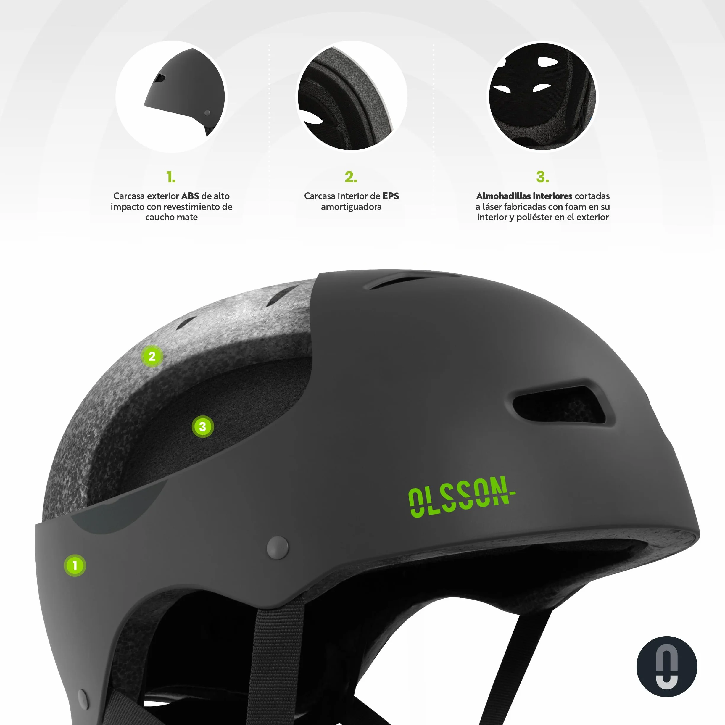 OLSSON Casco Urban Rider Ajustable Homologado Resistente Impactos 360º Forro Desmontable Ventilación Antracita M/L
