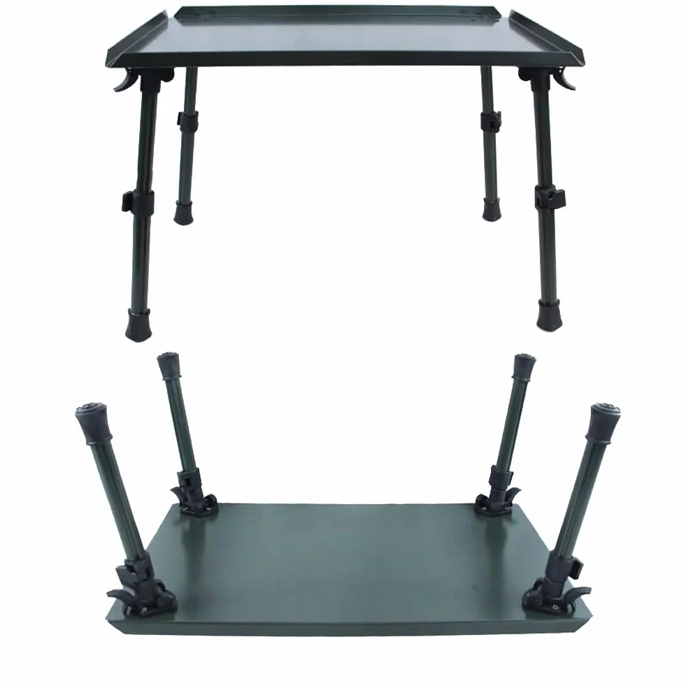 Mesa de pesca plegable de aleación de aluminio y ABS, patas ajustables antideslizantes, 34,5 x 26 x 22,5 cm, verde