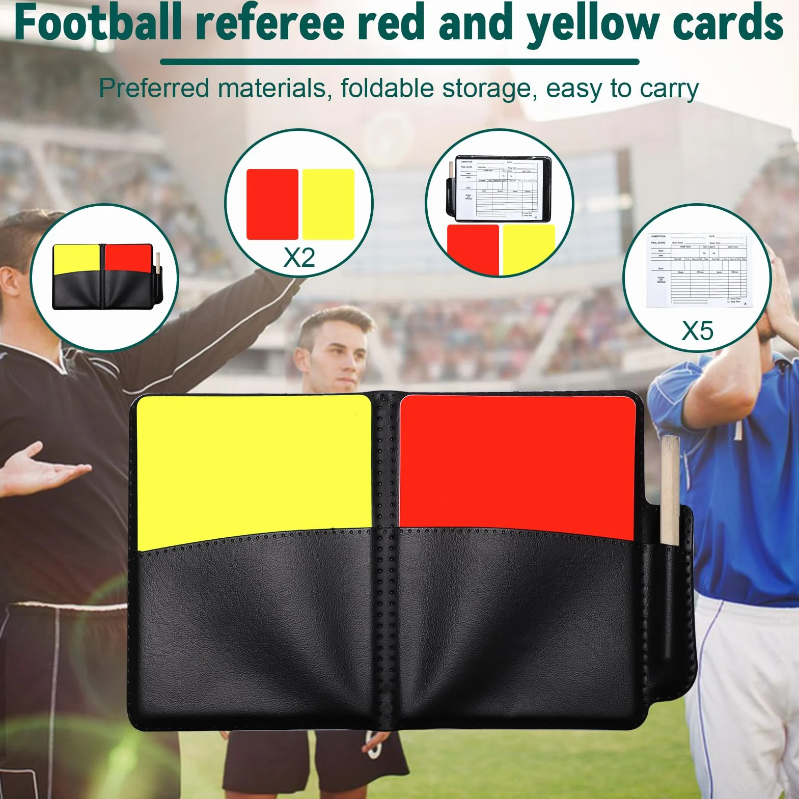 Set de Árbitro de Fútbol - Silbato Profesional, Tarjetas Rojas y Amarillas, Brazaletes de Capitán, Libreta de Puntuaciones y Moneda