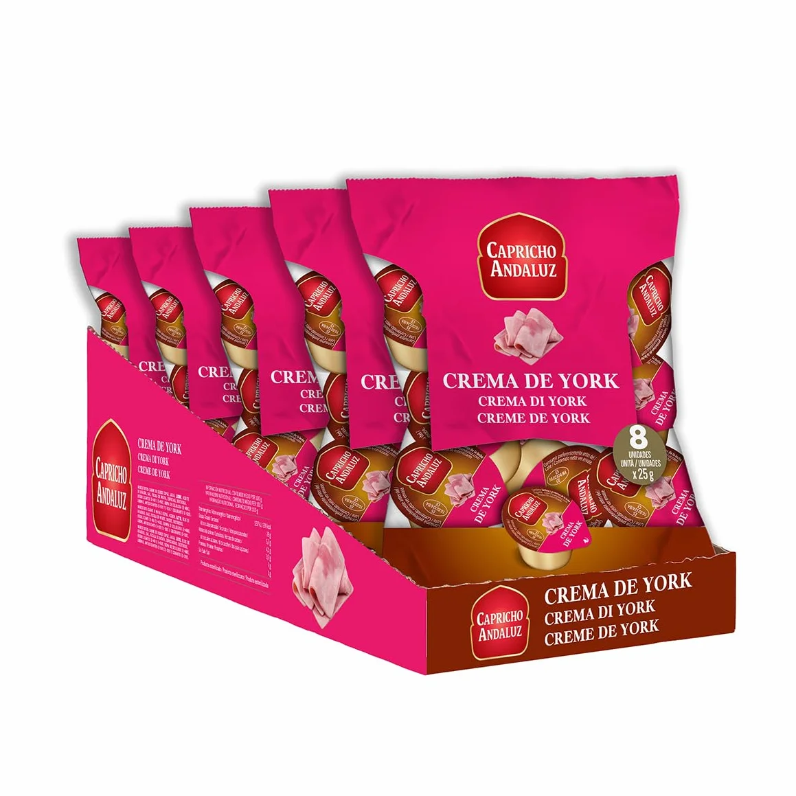Capricho Andaluz - Bolsa Crema de York 8 Unidades en Monodosis de 25gr Untable para tus Desayunos y Meriendas con un Envasado Práctico y Cómodo para Llevar