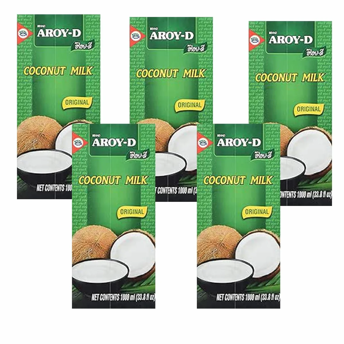 Aroy-D Leche de coco 1 litro Coconut Milk 100% Original (5 Botella)