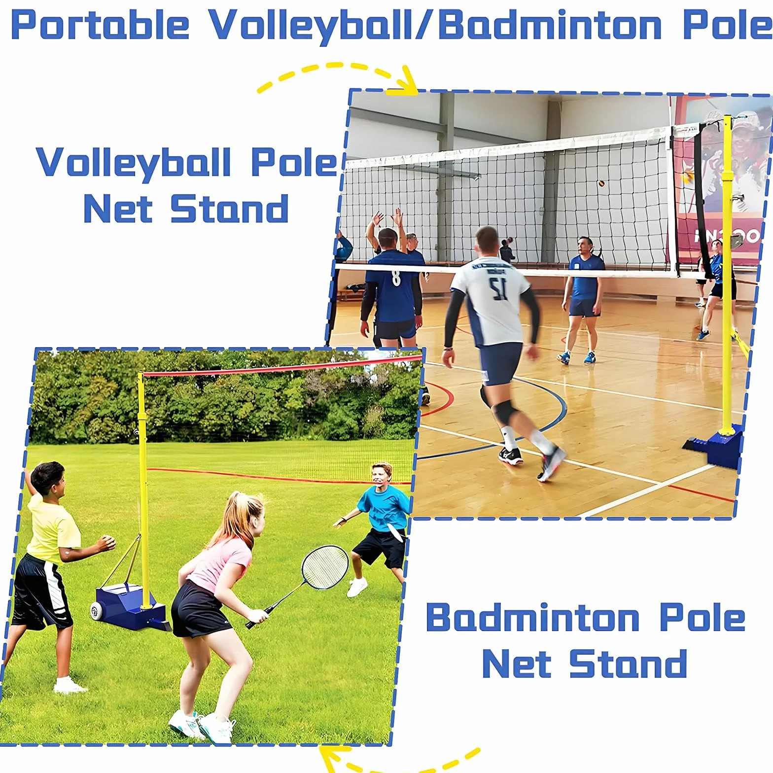 Postes de Red de Voleibol Ajustables 1,55-2,1 M para Patio con Red de Voleibol y Bádminton
