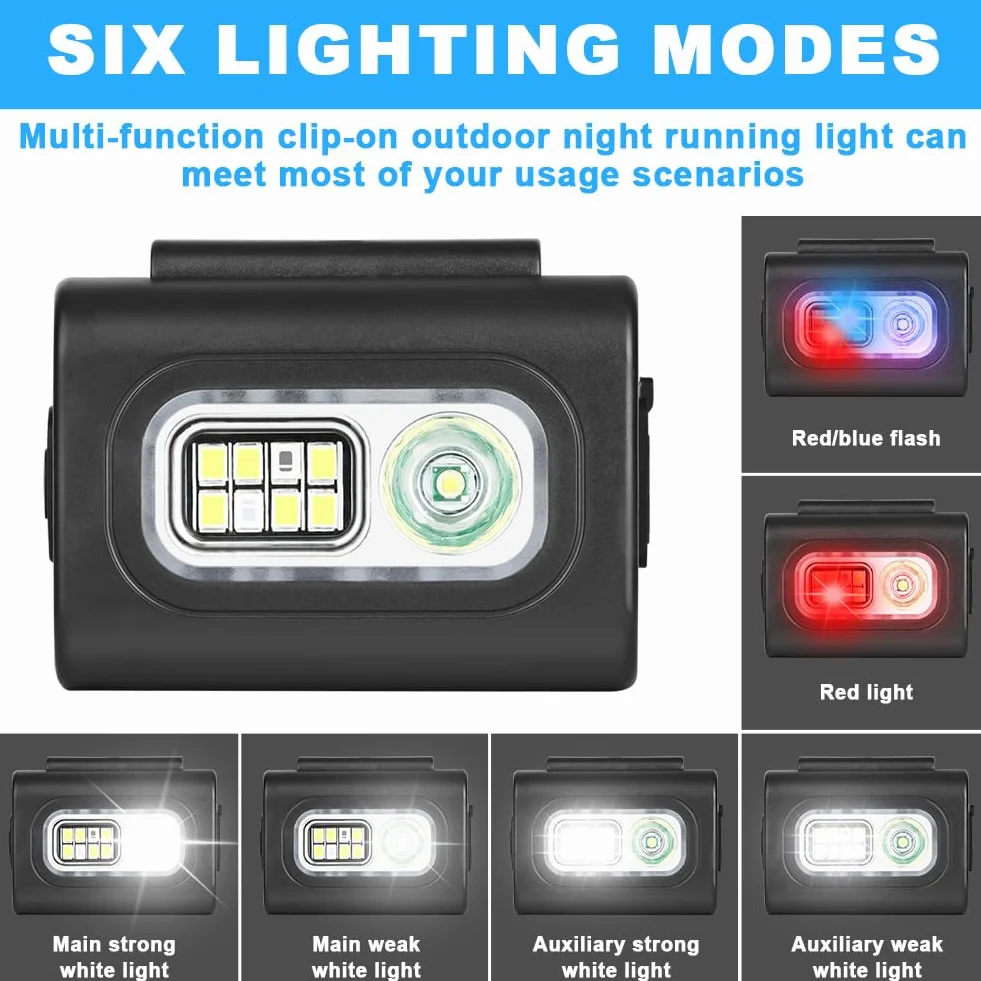 Linterna Frontal Portátil LED con Clip Magnético Ajustable, 6 Modos, Impermeable, USB Recargable