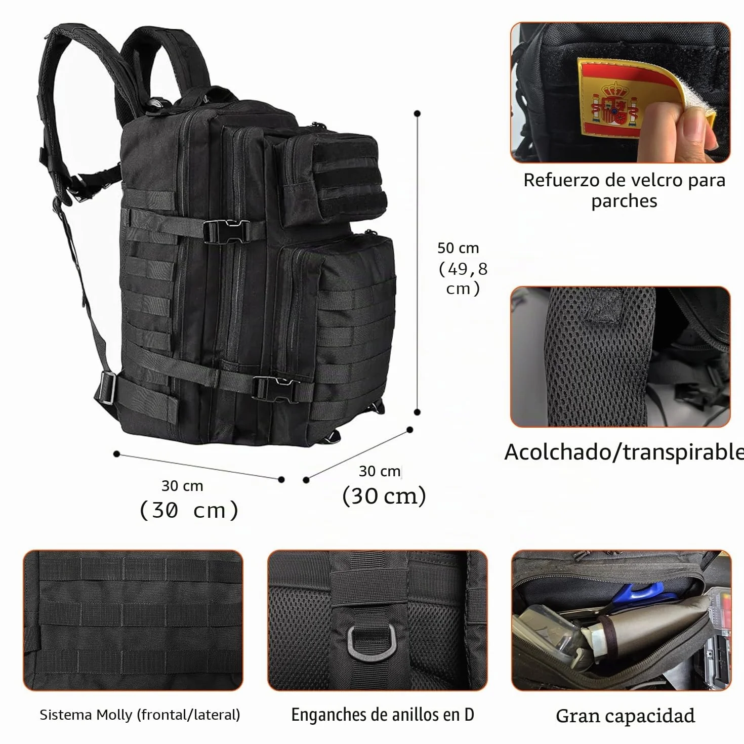 Oreunik Mochila Militar 45L Impermeable Táctica Molle Mochila de Asalto Senderismo Camping