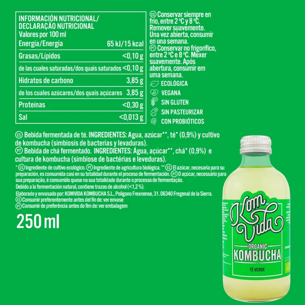 Té kombucha. Komvida. Kit Multisabor. 6 botellas de 750 ml. Envío en frío.