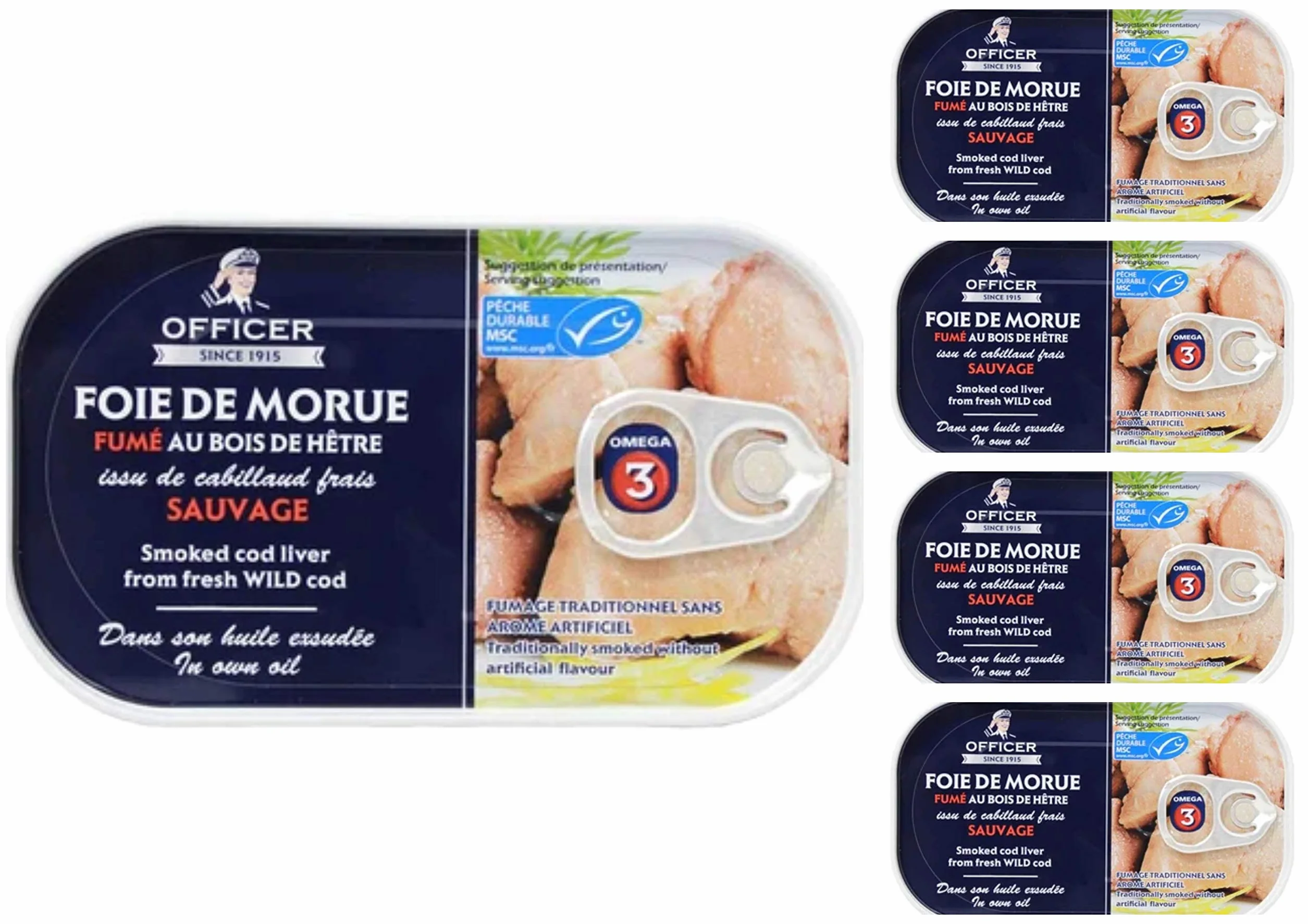 Wild Officer Hígado de Bacalao Ahumado 120g Paquete de 5