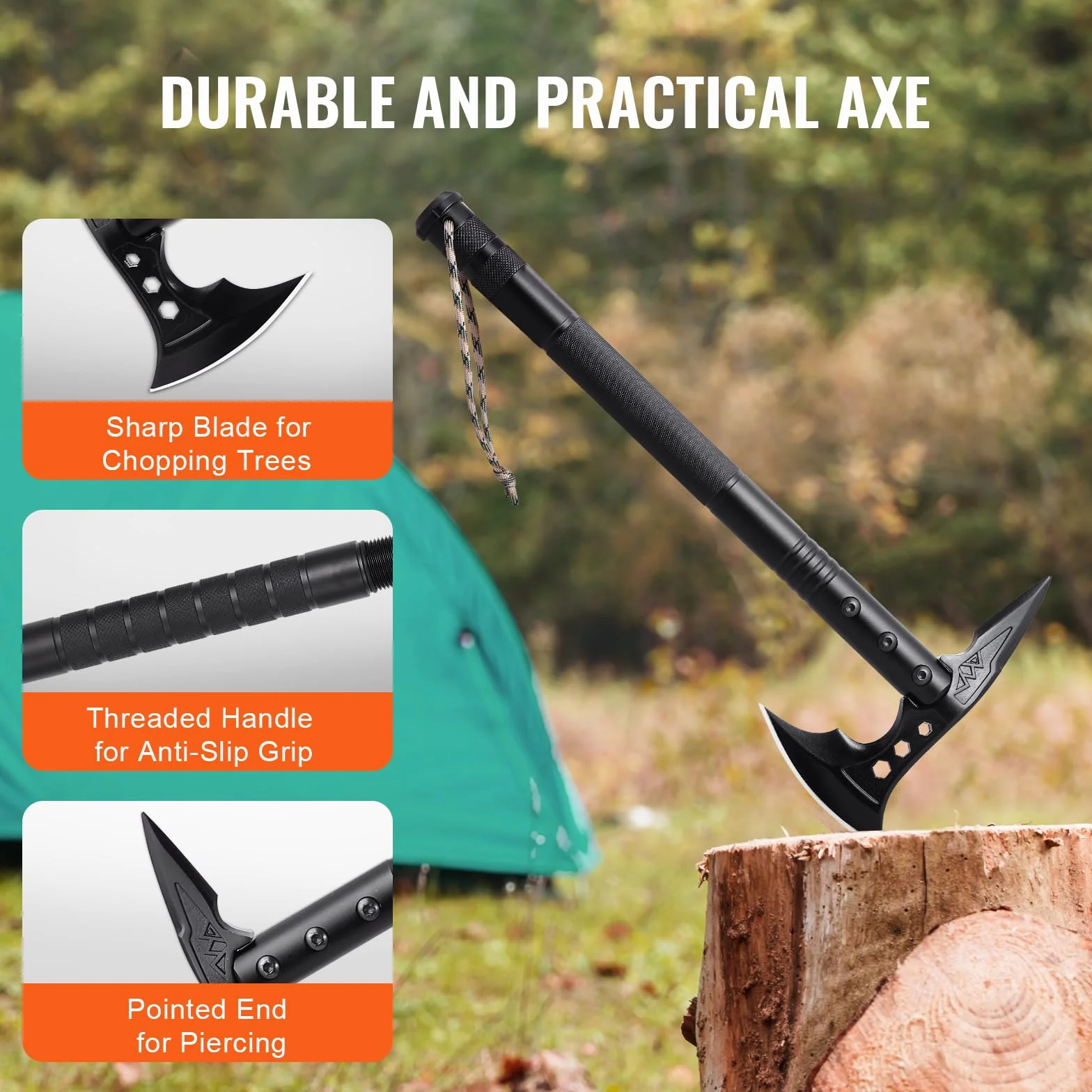 VEVOR Pala de Supervivencia 28 en 1 Hacha Plegable Acero Inoxidable para Acampar Senderismo