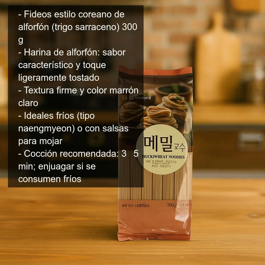 Fideos coreanos de alforfón (trigo sarraceno) 300 g Pack 2 unidades Noodles estilo naengmyeon para recetas frías o calientes